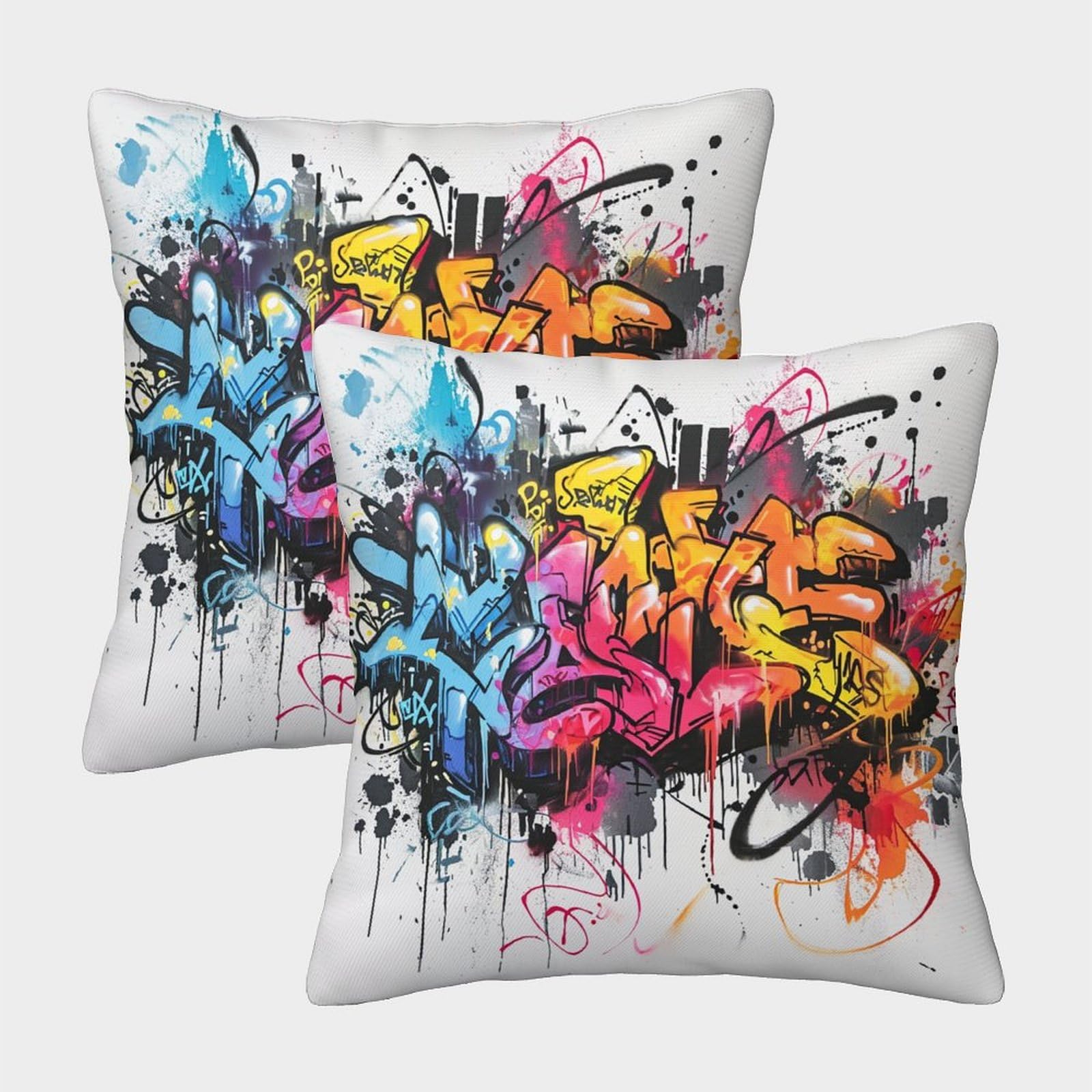 UENDOKRNN Graffiti Pillow Cases Soft Set of 2 Square letter Throw Pillow with Invisible Zipper for Sofa Living Room Garden Outdoor Home Decor 50x50cm