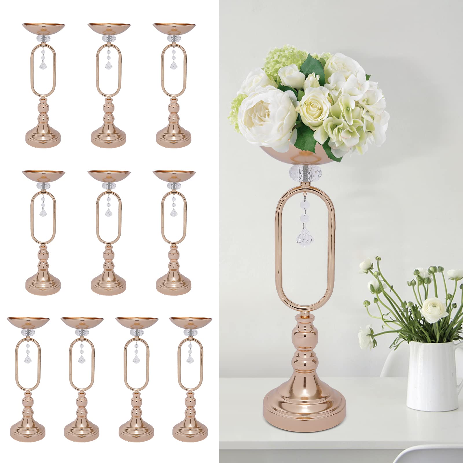 Jarrón de metal, decoración de mesa de boda, decoración de salón, construcción de hierro resistente, elegante jarrón de flores, cuerpo de botella ancho para ocasiones especiales, fácil de montar