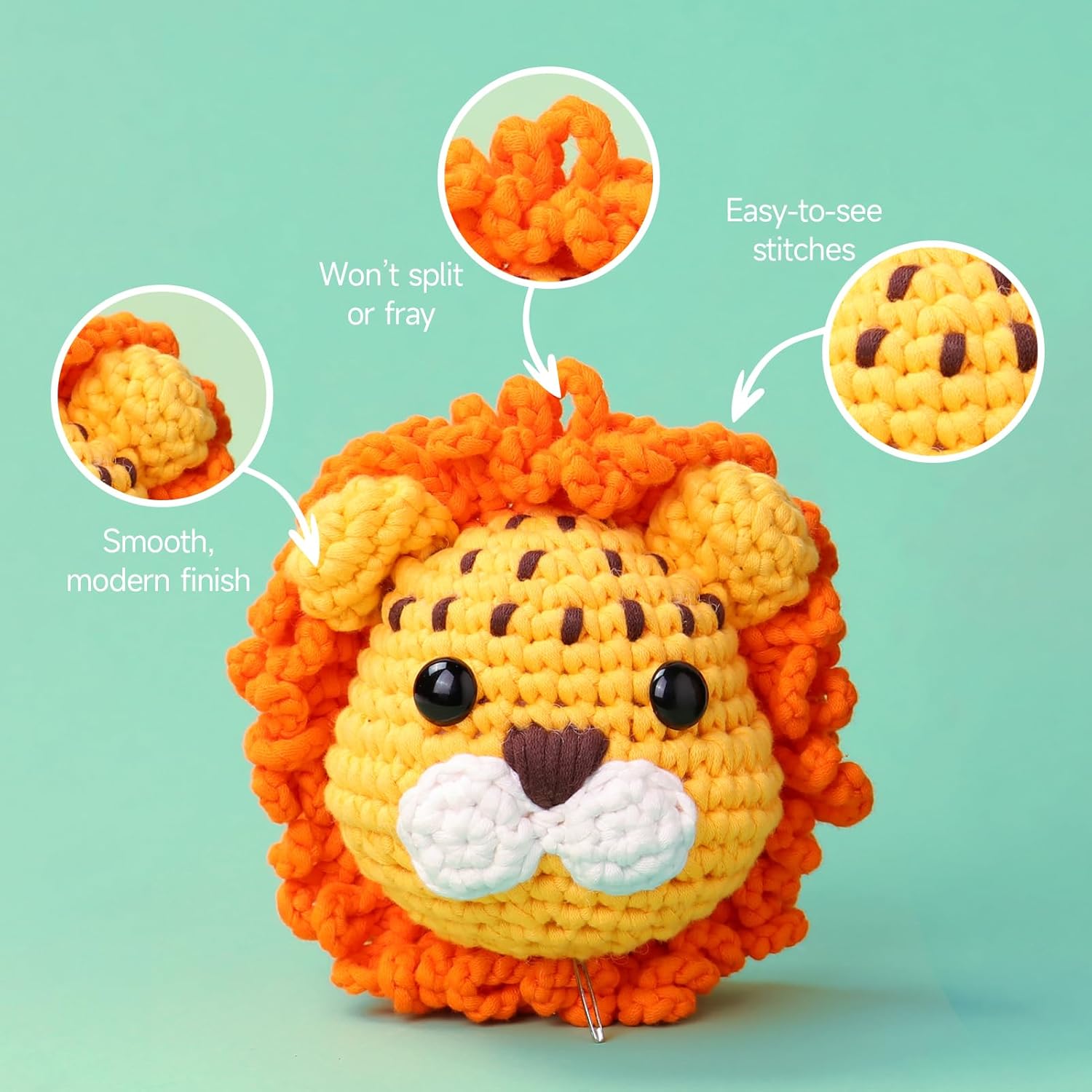 15 Pack Crochet Yarn Beginner - Black, White, Orange, Red, Green, Rainbow, Pink, Yellow Cotton Chunky Yarn - with Easy-to-See Stitches for Crocheting (15 * 50g)