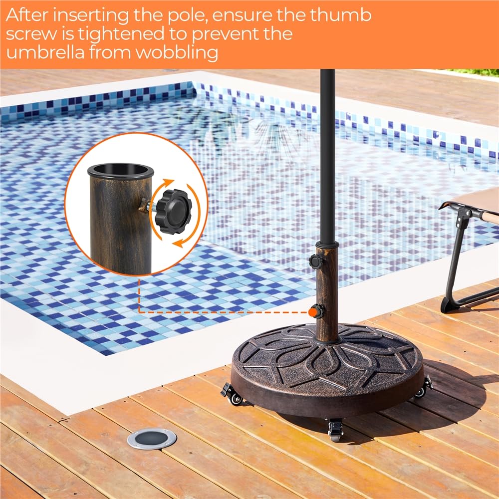 Yaheetech Pied de Parasol à roulettes 21 kg Base de Parasol Lourde en Résine Auto-lestée Style Rétro pour Mât de Ø 3,8/4,8 cm Extérieur Bronzé