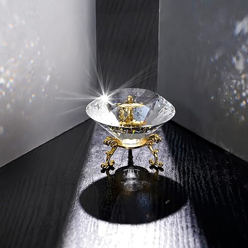 Miniatura 2 de LONGWIN Joyas de pisapapapeles de cristal de 3.1 pulgadas, para fotos de uñas, decoración de boda, decoración del hogar con base de metal dorado