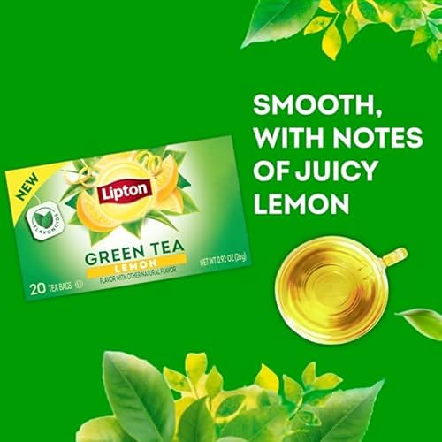 Miniatura 4 de Lipton Bolsas de té verde limón, saborizadas, sin azúcar, para té caliente o té helado con cafeína y flavonoides, 120 bolsas de té en total (20