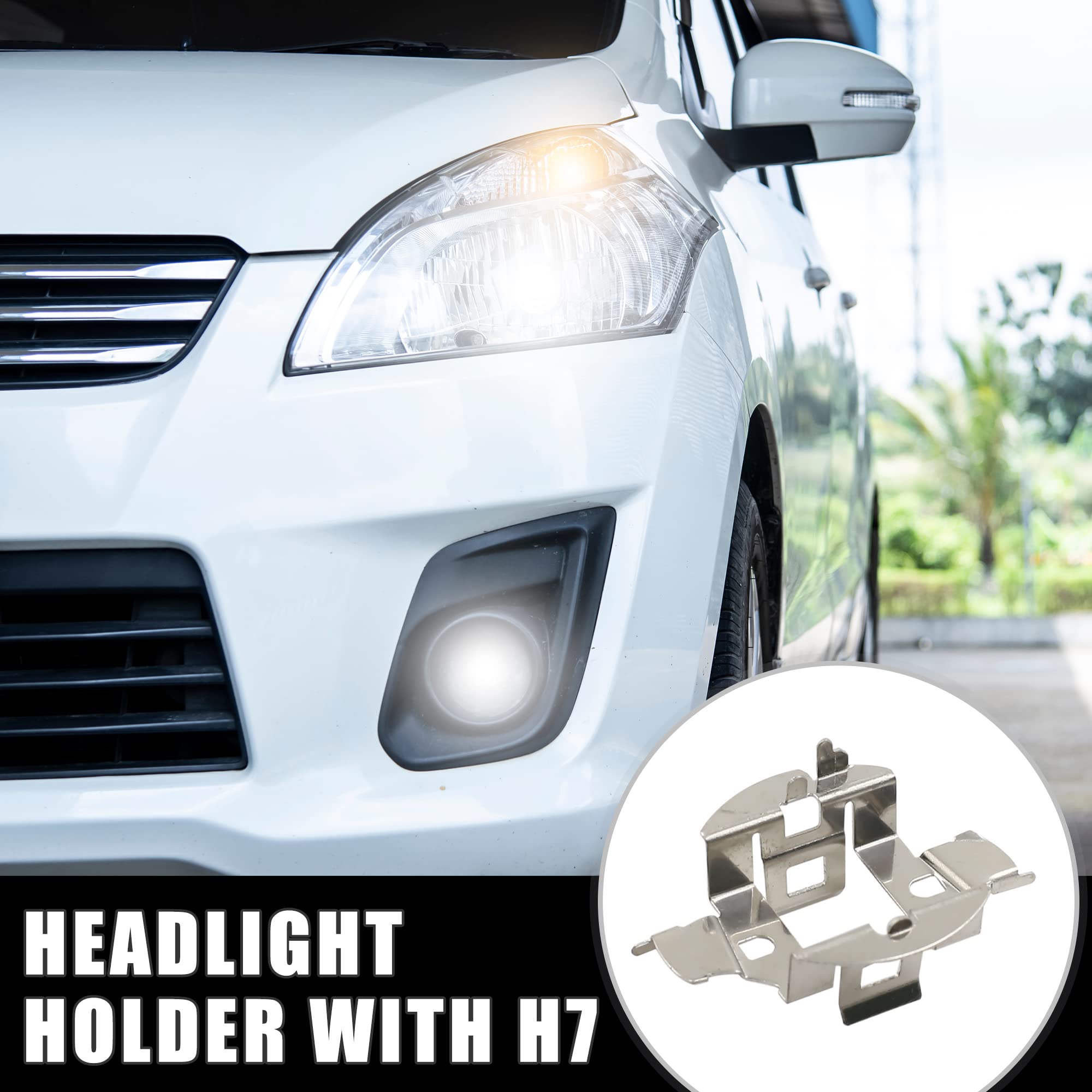 uxcell H7 Car LED Headlight Bulbs Retainer Head Lights Clip Adapter Base Holder Socket Silver Tone Metal for VW Sagitar