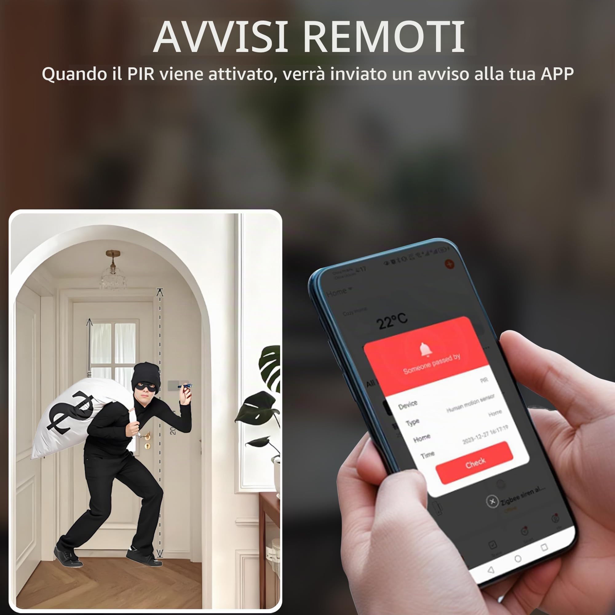 Sensore di movimento intelligente, sensore di movimento PIR WiFi per sistema di allarme, con monitoraggio remoto dell'app, attivazione di luci e scene, compatibile con Alexa.4PCS