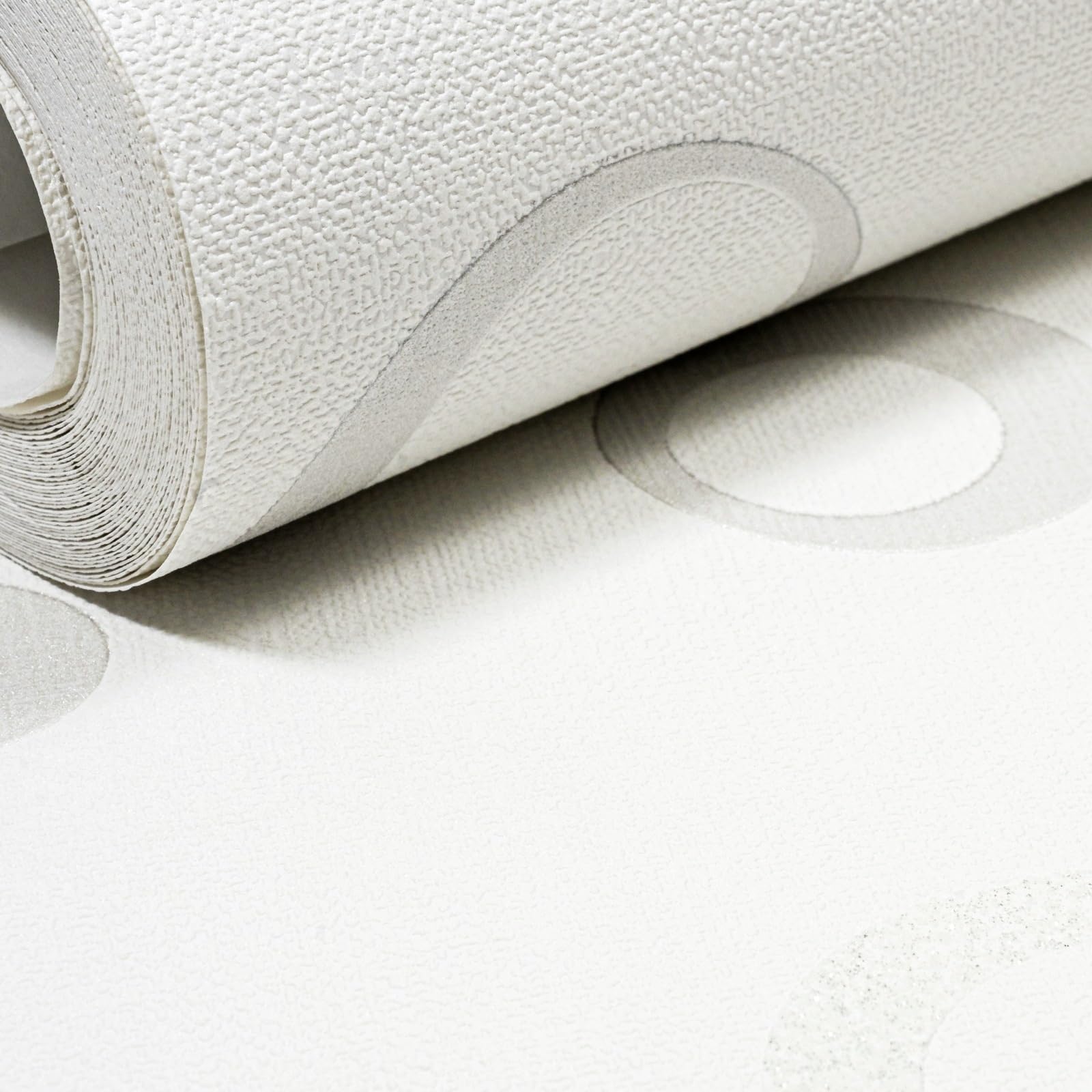 Sophie Laurence Grey Easy Paste The Wall Vinyl Glitter Metallic Swirl Circle Textured White Wallpaper For Living Room Bedroom