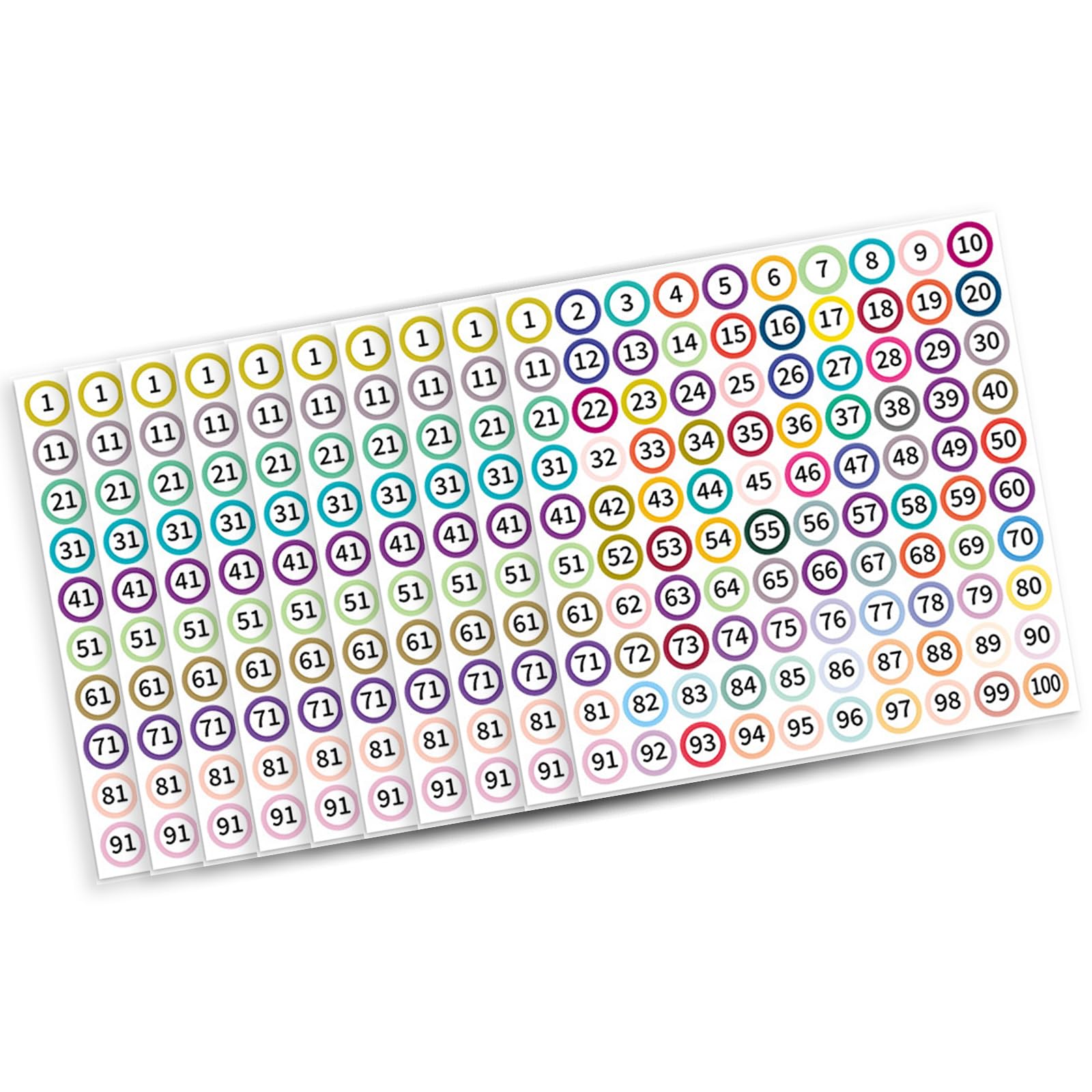 Tsophreniq 10 Sheets 1-100 Consecutive Number Sticker Multicolored Small Dots Adhesive Labels for Classroom Home Decors Home Inventory Management