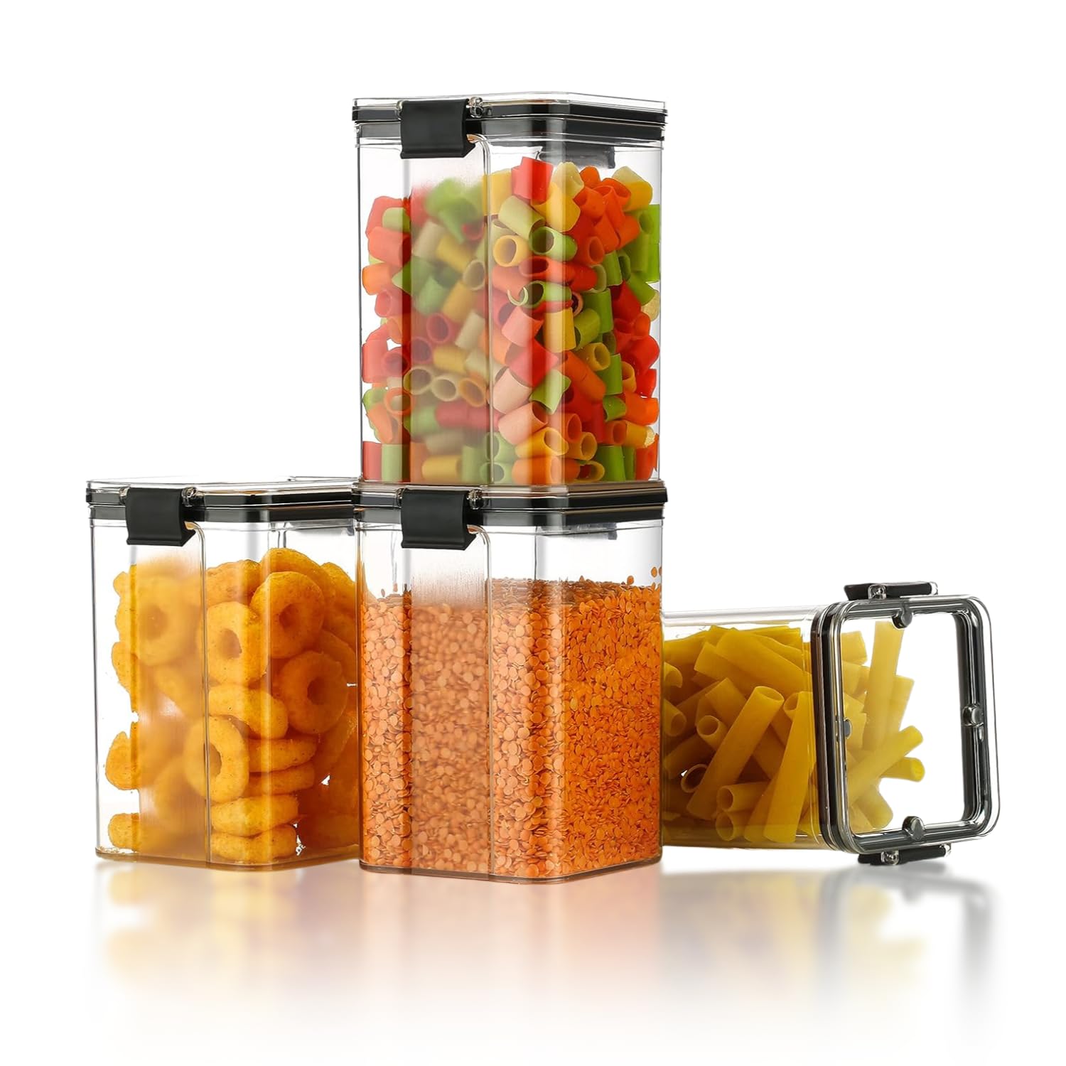 ESSENTIALEASE Transparent Kitchen Storage Boxes Set of 4 (1100 ml each)| Fridge Organizer | Air Tight Container For Kitchen Accessories Items | Plastic Durable Container for Grocery, Snacks, munchies