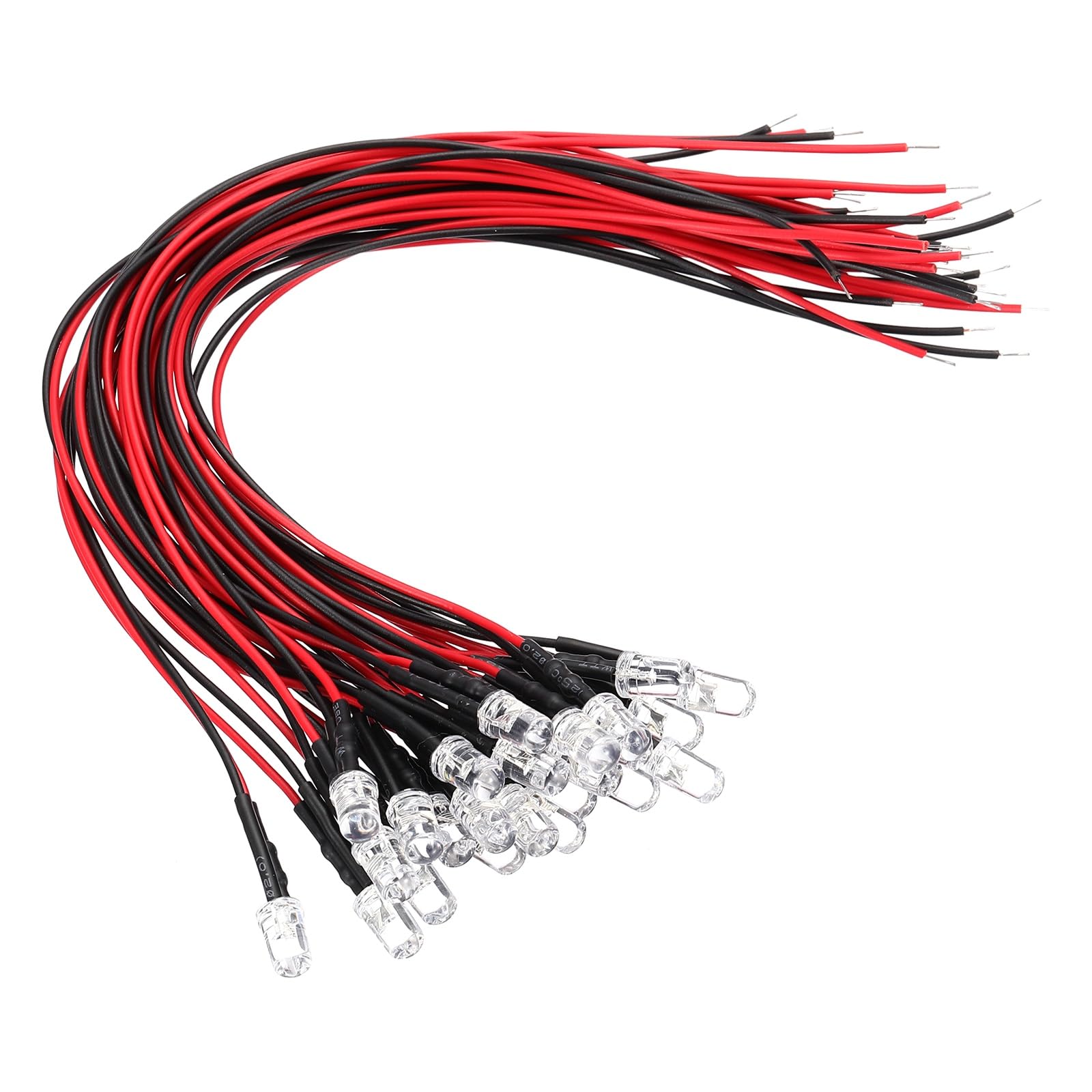 VIAPUICE 24 Pcs 5mm Pre-Wired Small Emitting LED Lights Width 12V Light,Red High Brightness LED Diode Light for DIY Electronics Experiments, Indicator Lights, PCB Circuits