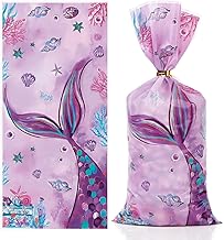 BETESSIN Geschenktüten Kindergeburtstag Mädchen - 25 Stück Meerjungfrau Mitgebsel Tüten mit Twist Ties - Gastgeschenke für Kindergeburtstage und Meerjungfrau Partys - 27.2x12.5 cm