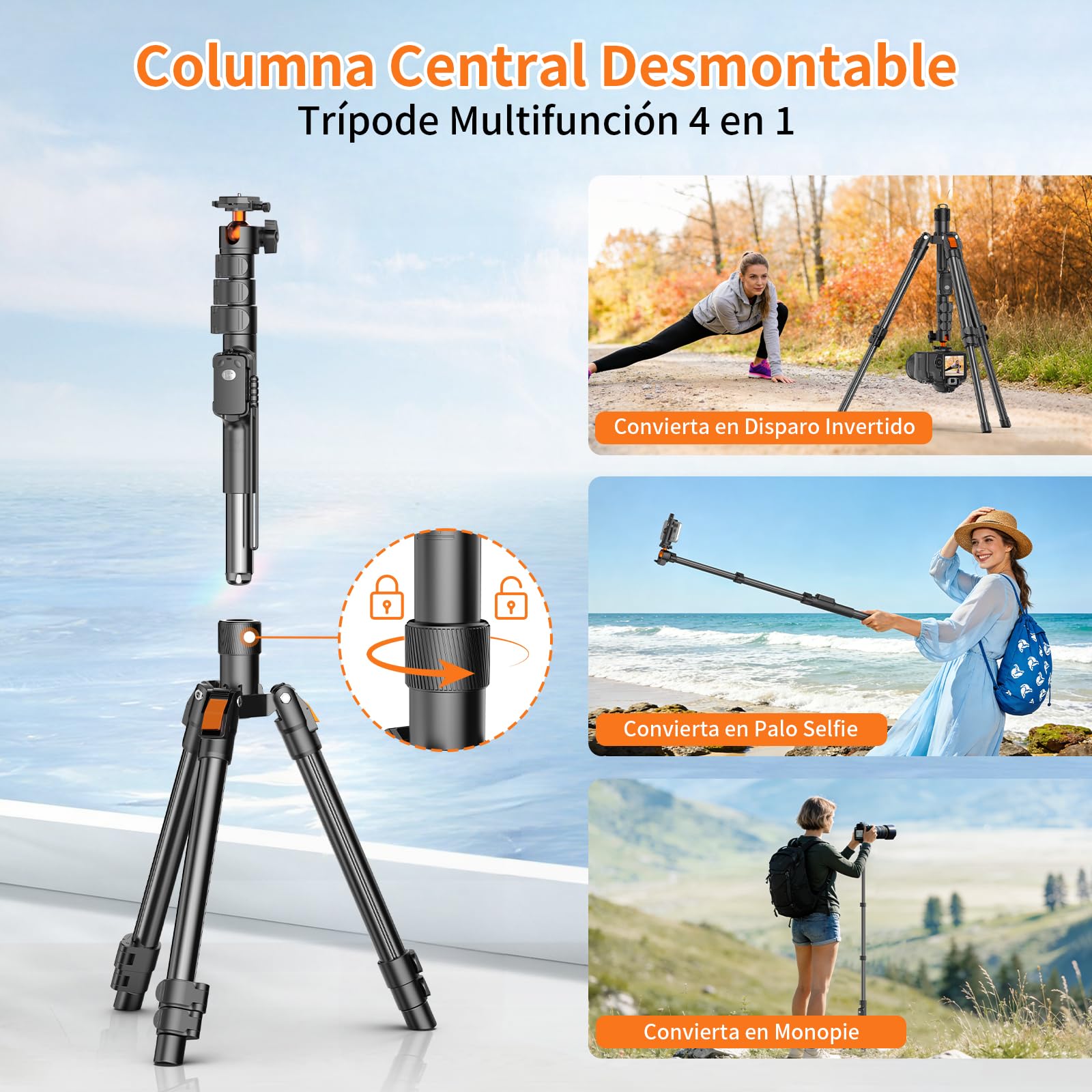 XXZU 191cm Tripode Camara, Tripode para Movil con Control Remoto, Tripode Camara de Aluminio con Soporte para Teléfono y Rótula de 360°,Tripod para Cámara Digital/Smartphone/Luz de Anillo/Webcam