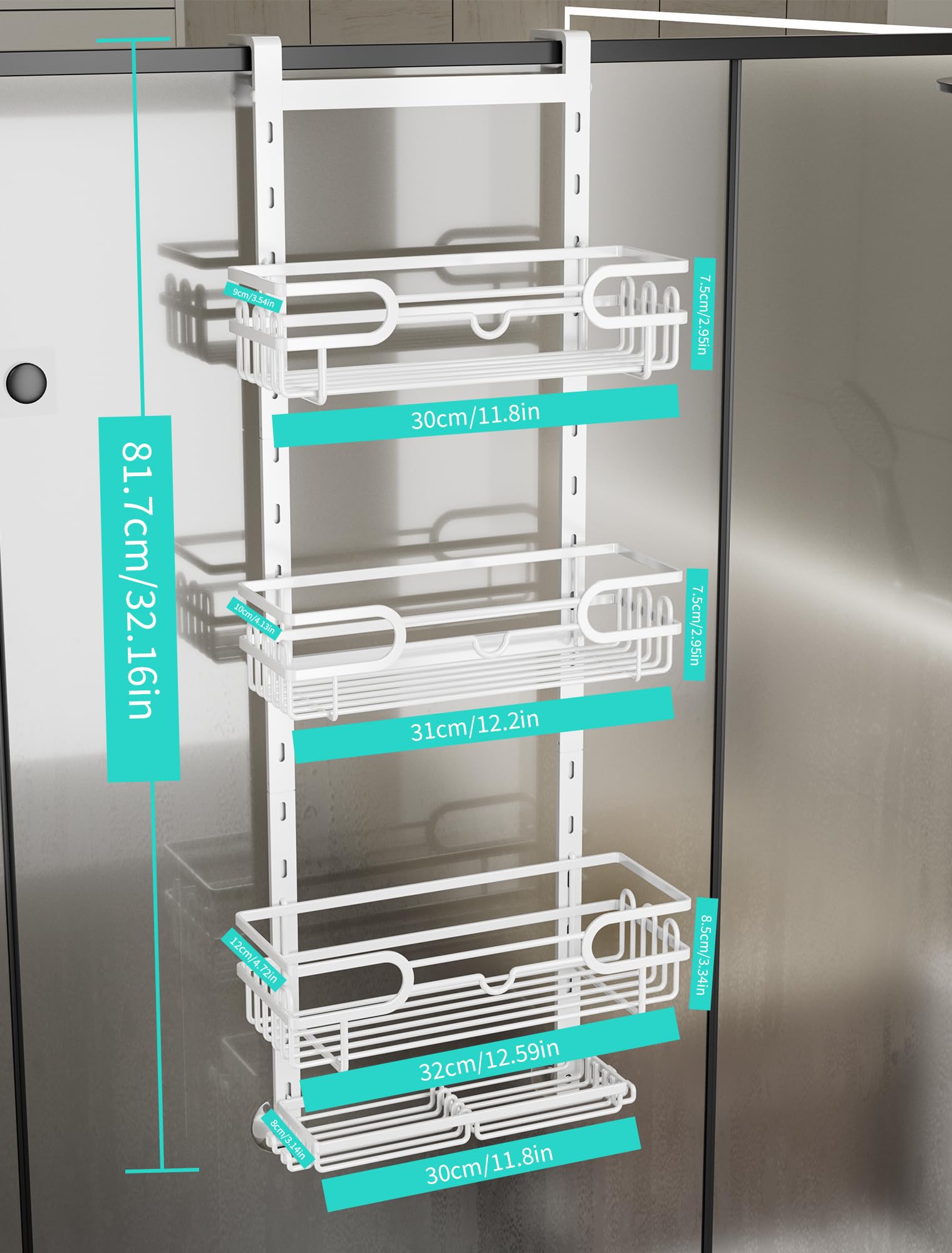 HapiRm Over The Door Shower Caddy, with 2 Soap Holders, 4 Tier Adjustable Hanging Shower Caddy Bathroom Shelf with 22 Hooks - Image 2