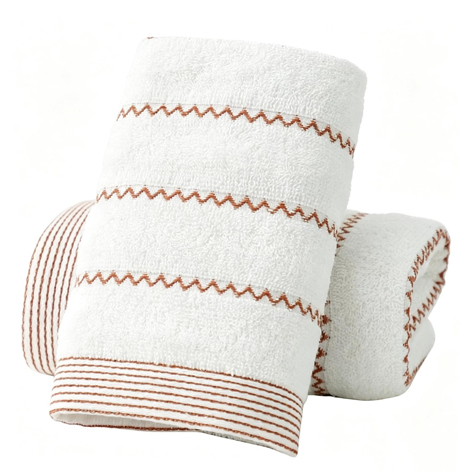 Mfwamcafk White Cotton Face Towel, Jacquard Washcloth, Absorbent Striped Bath Towel