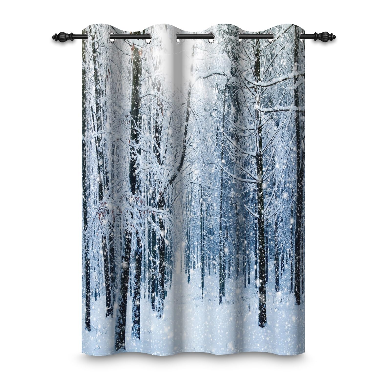 ggaimwf 42"x 63" Forest Eyelet Curtain Frozen Tree Snow Field Winter Natural Scenery Picturesque Landscape Thermal Grommet Room Dividers Blackout Window Drapes for Bedroom Living Room,1-Single Panel