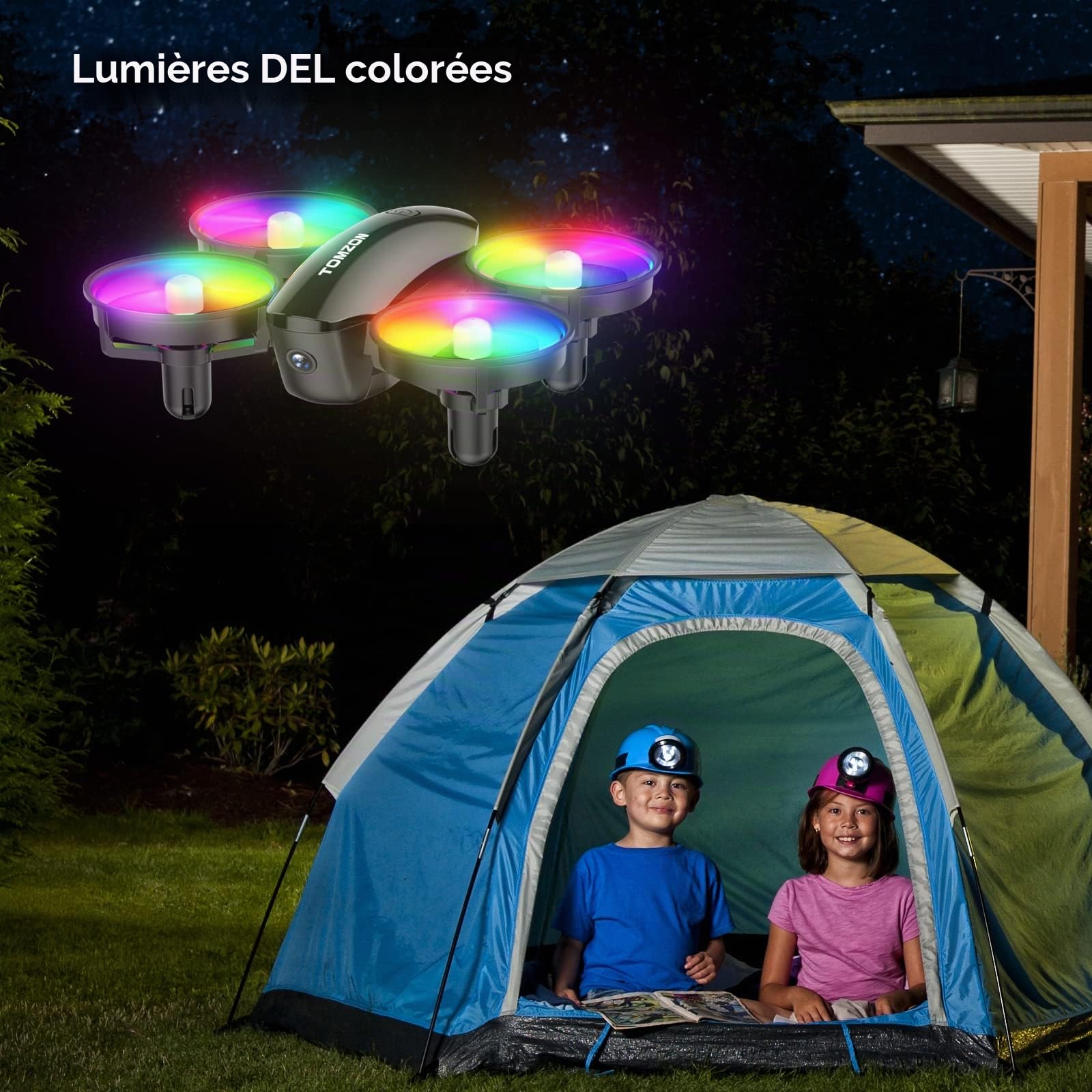 Tomzon A23W Mini Drone Enfant avec Caméra 1080P à LED Lumière Coloré pour Enfant et Débutant, 2 Batteries 15mins Autonomie, Maintien d'Altitude/Mode Sans Tête/3D Flip/Auto-Rotation/Vol-Circulaire Noir