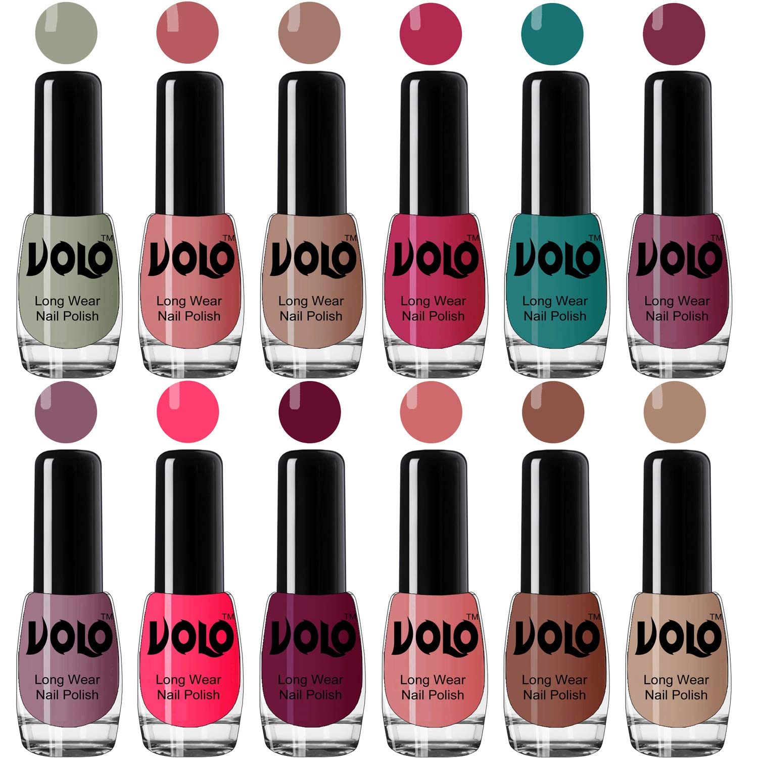 Volo Boss of Gloss Nail Polishes Set of 12 Pcs Infinite Collection (Pink, Green, Pink,Nude, Pink, Nude, Candy, Nude, Nude, Nude, Pink, Wine) 60 ML