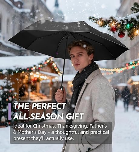 Miniatura 2 de Paraguas compacto de viaje resistente al viento, 43 pulgadas de aperturacierre automático, paraguas plegable de secado rápido para lluvia, ligero y