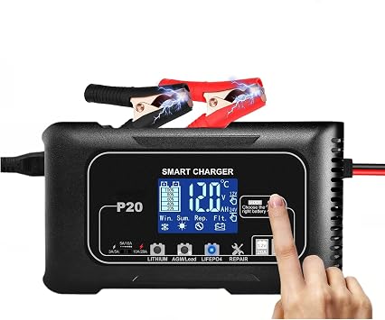 Smart 12V/24V 20A Battery Charger & Maintainer with Pulse Repair 4-Mode LiFePO4/AGM/Lead-Acid Charger for Cars, Motorcycles, Marine, Lawn Mowers Winter/Summer