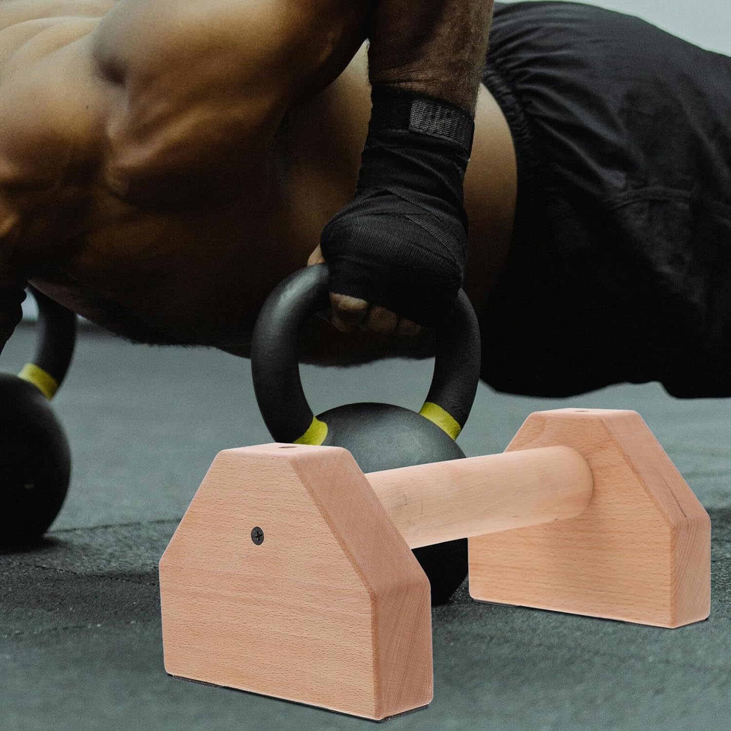 Cabilock 2 Pcs Strong Stability Wooden Push Up Bars with Anti-slip Bottom Smooth Grip Handles for Indoor and Outdoor Strength Training Pushup Stands for Abdominal and Full Body Workout