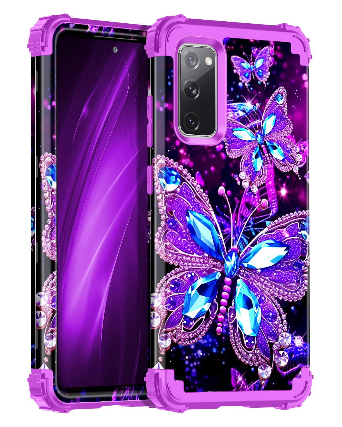 Miqala for Galaxy S20 FE 5G Case,Glow in The Dark Three Layer Heavy Duty Shockproof Protection Hard Plastic Bumper+Soft Silicone Protective Case for
