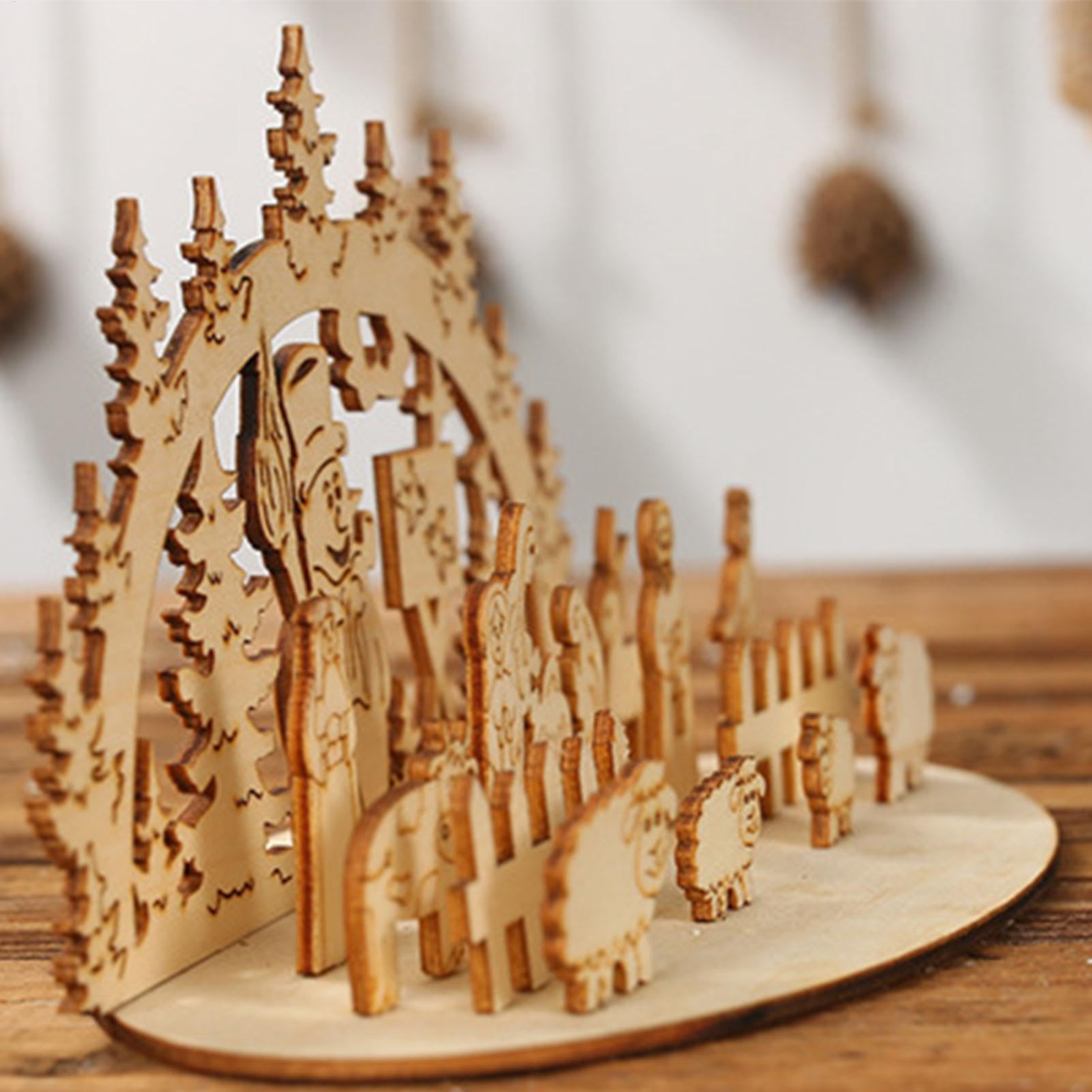 Crèche De Noël Lumineuse avec Santons Bois Ensemble De Bricolage pour Décorations De Scène Centre De Table De Crèche en Bois pour Bureau, Cuisine, Décor De Salle À Manger
