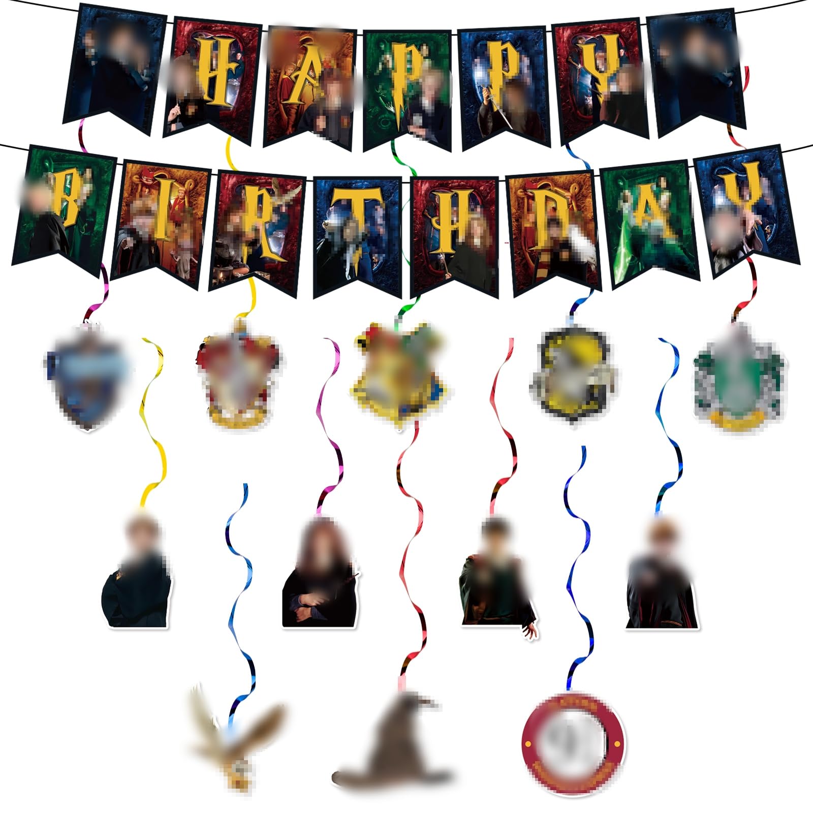Birthday Decorations Banner for Boys Girls- 14Pcs ‌Party Decorations Birthday Banner Bunting Garland and Hanging Swirls Decorations Party Pack for Cartoon Theme Party Supplies
