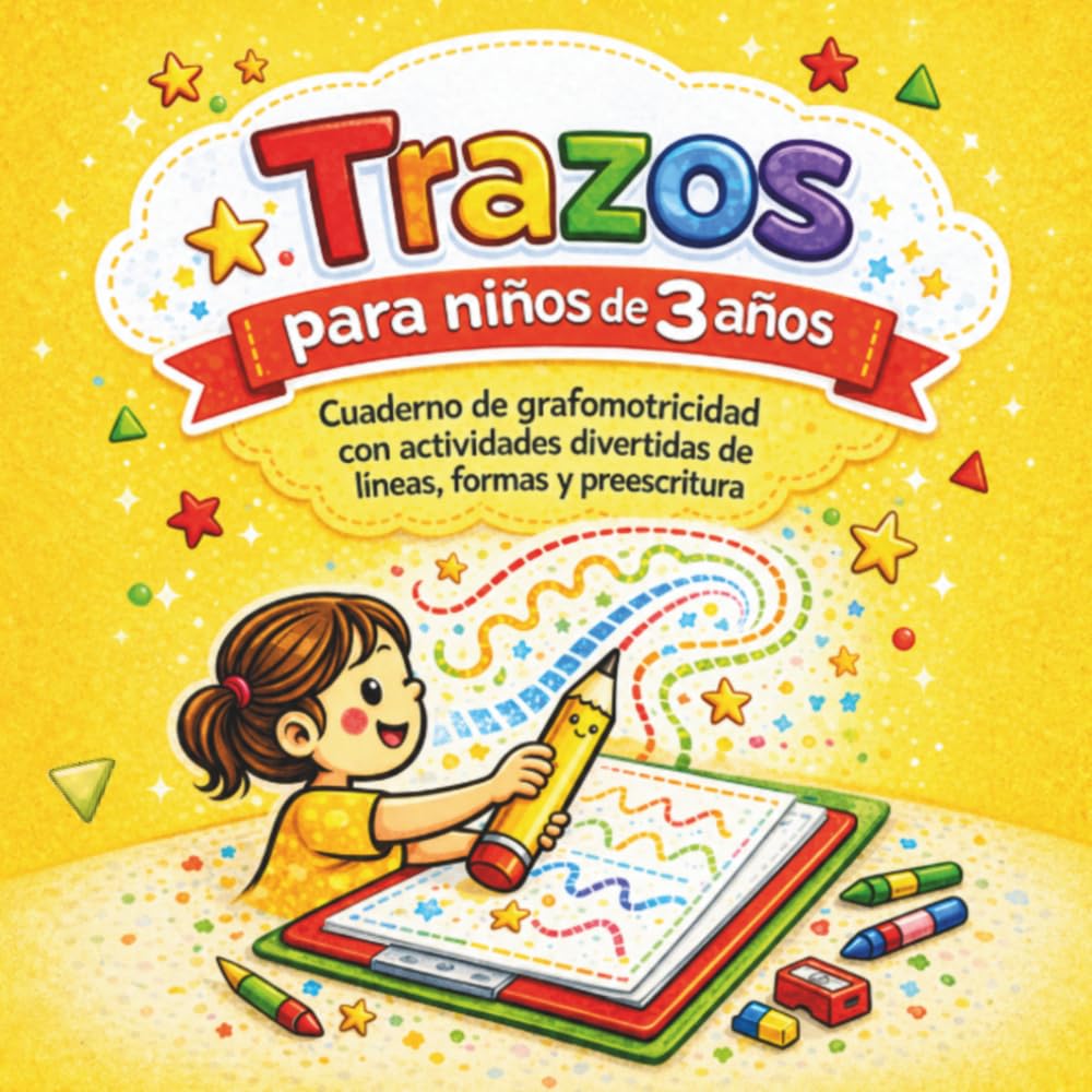Primeros trazos para niños y niñas de 3 años: Un libro divertido de garabatos con narrativa para estimular la atención y la motricidad fina
