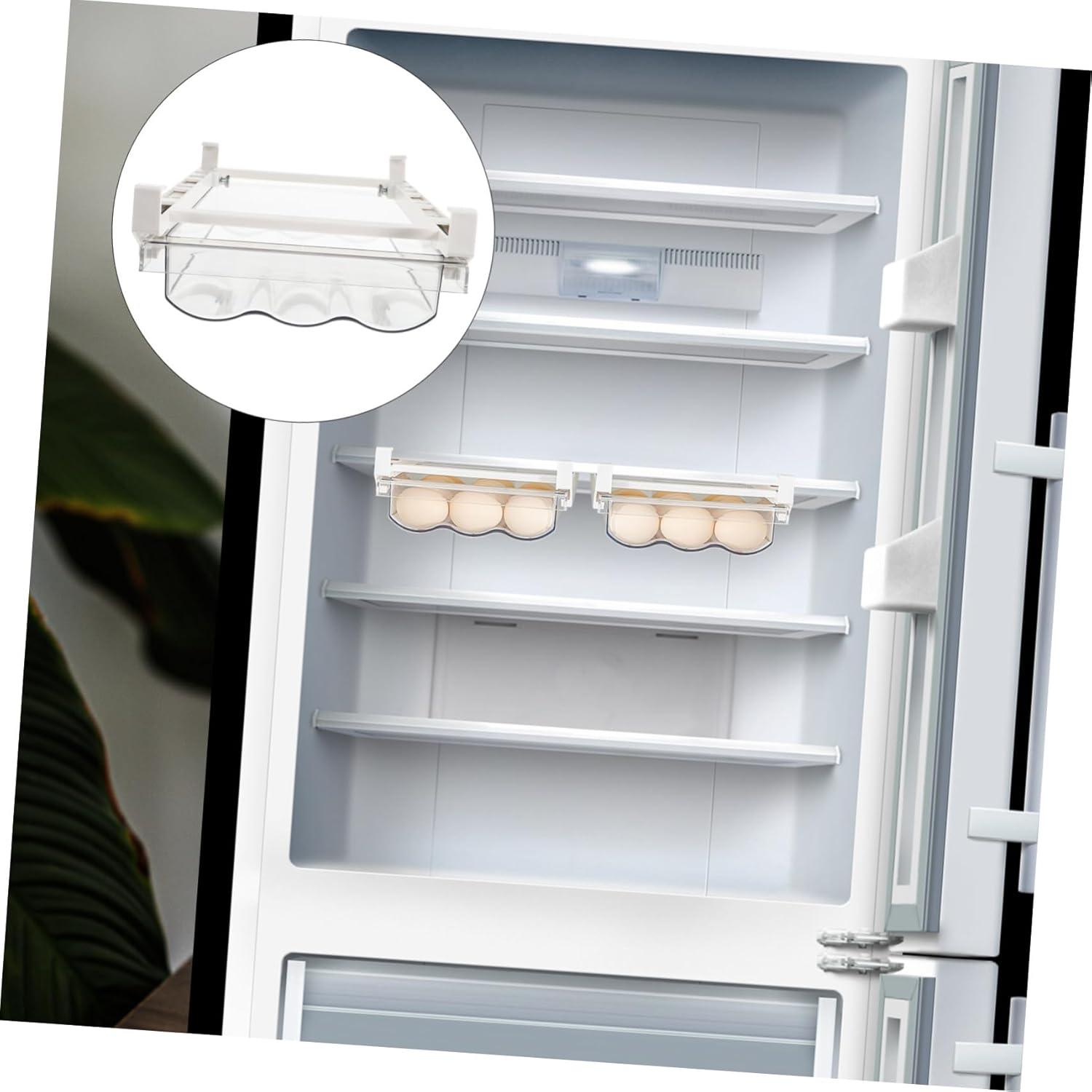 BESTYASH 1Pc Large Capacity Egg Storage Box Drawer Type Egg Holder for Refrigerator Stylish White Egg Container with Slide Design Easy Access Organizer for Kitchen Use
