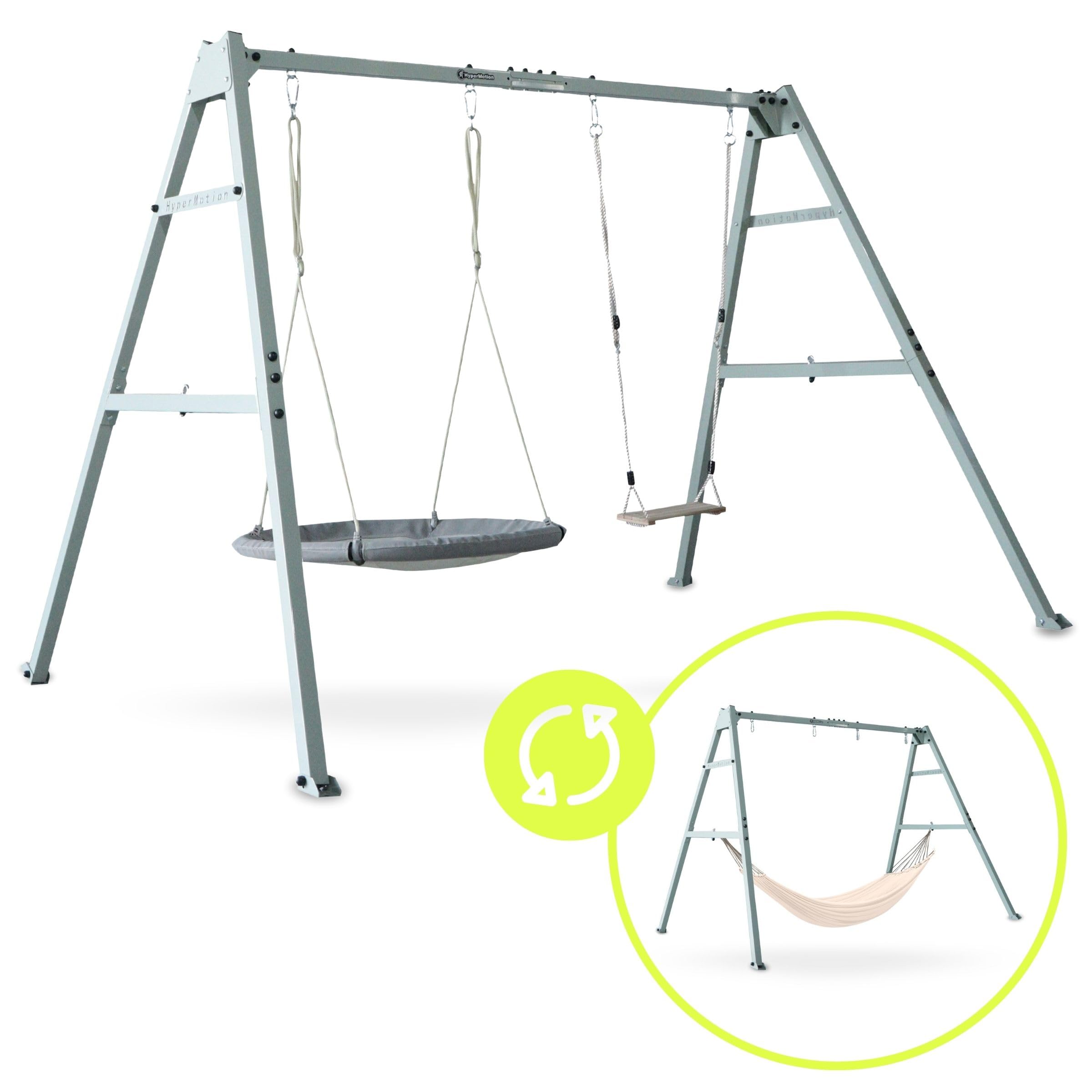 HyperMotion Altalena da Giardino 3-in-1 per Bambini e Adulti - Set con Dondolo, Nido Cicogna, Amaca - Struttura Acciaio Regolabile 180kg