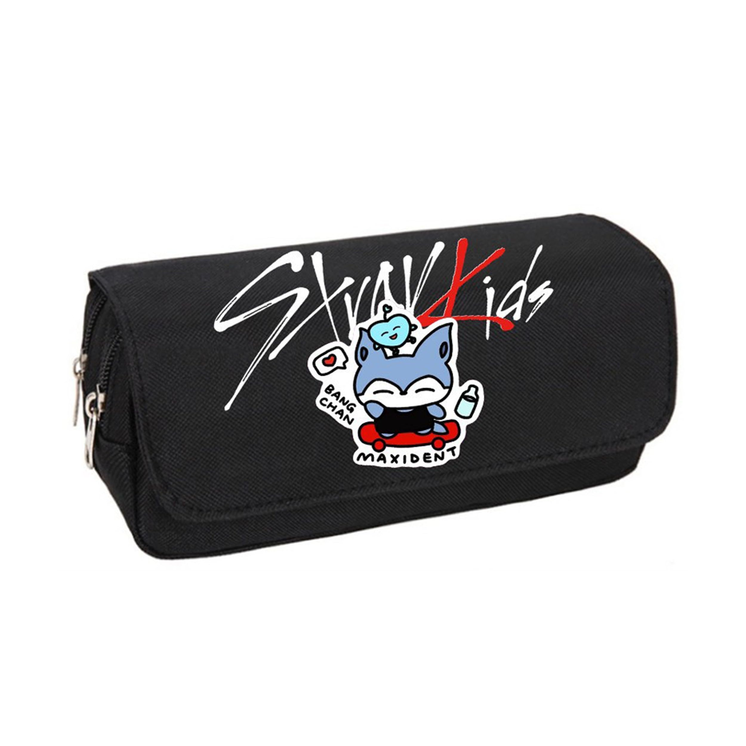 Roffatide Stray Kids Merch Pencil Case for Boys Girls Large Capacity Pen Organizer SKZ Storage Pouch for Stay Black G