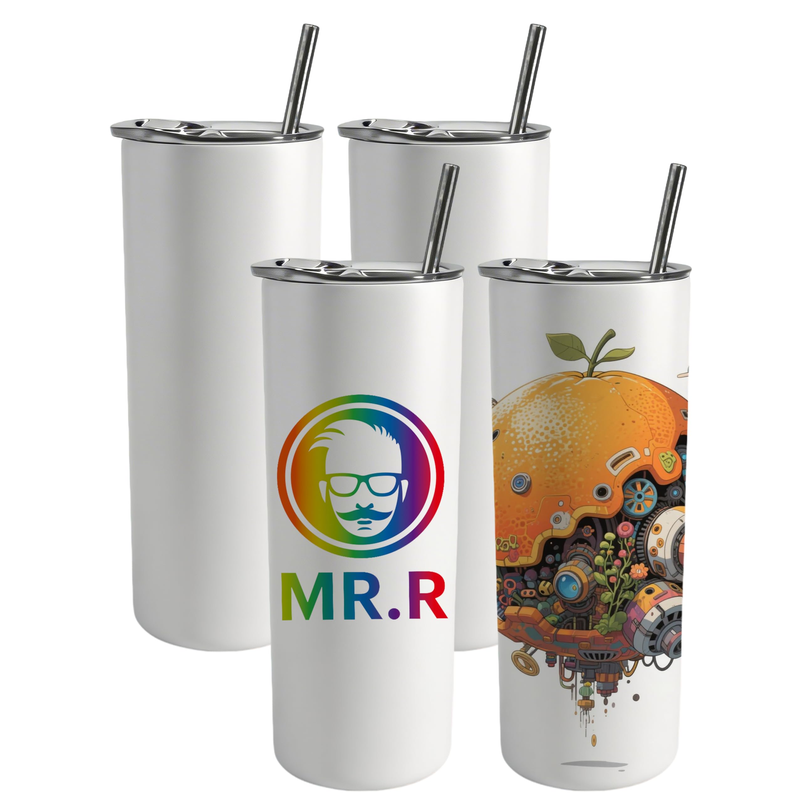 MR.R 4 pcs 20oz Sublimation White Blank Tumbler Straight Skinny Tumbler Cups with Metal Straw,Stainless Steel Coffee Tumbler Bottle for Heat Transfer Printing โ image 1