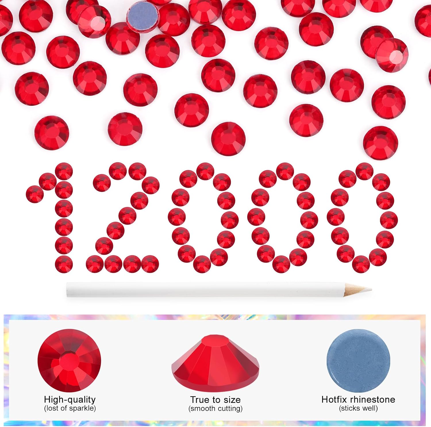 12000PCS Crystal Hotfix Rhinestones Bulk, Flatback Glass Hot Fix Rhinestones for Clothing, Crafts, DIY Decor Iron-On Rhinestone for Fabric(Red SS10)