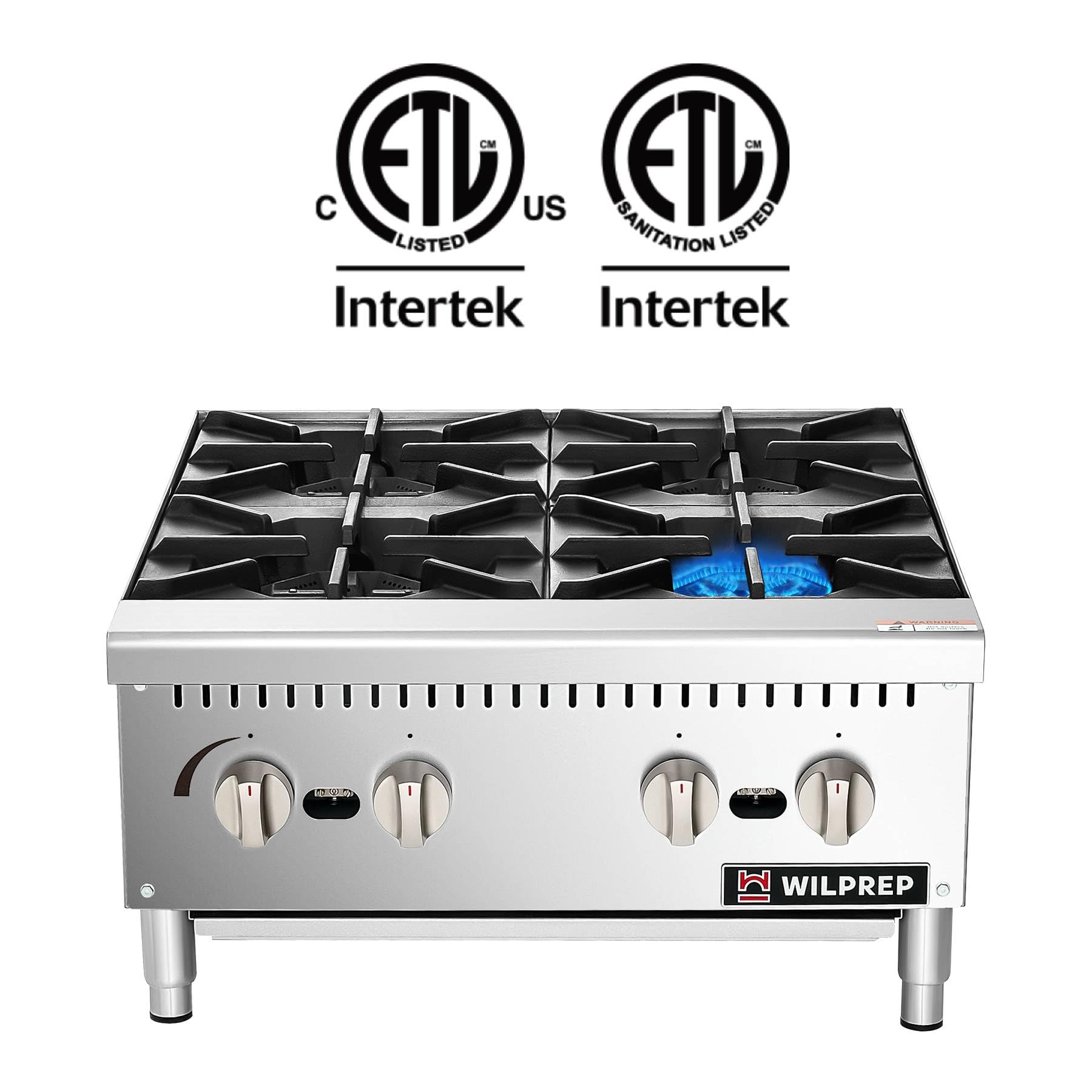 WILPREP Countertop Gas Range, 4 Burner Commercial Hot Plate with Total 100000 BTU, 24