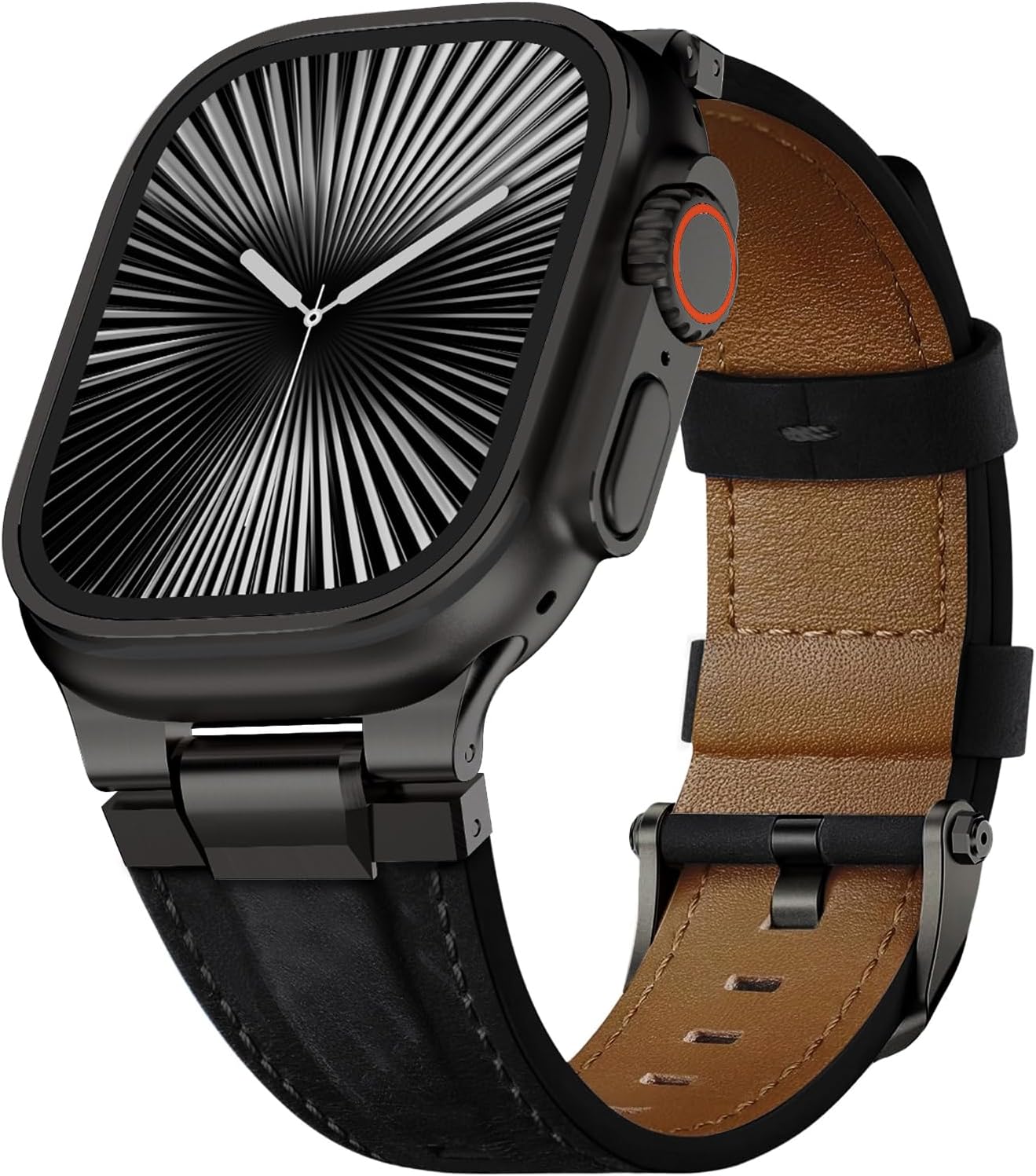 Genuine Leather Band Compatible with Apple Watch Ultra Band 49mm 46mm 45mm 44mm for Men,Vintage Genuine Leather Replacement Strap for iWatch Ultra 3 2 1,SE 3 2 1,series 11 10 9 8 7 6 5 4