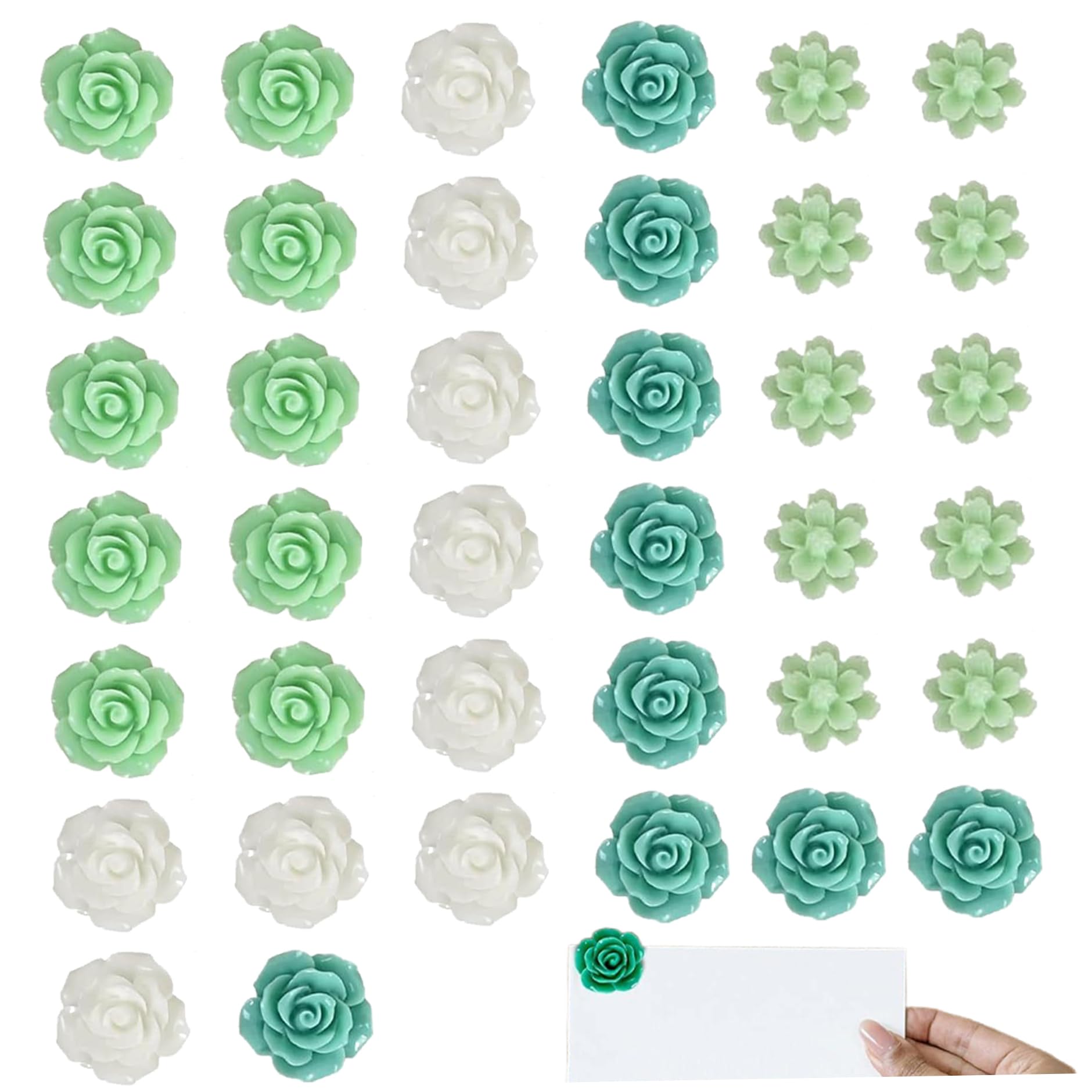 Chinchetas de flores para oficina en casa y tablón de anuncios verde botánico