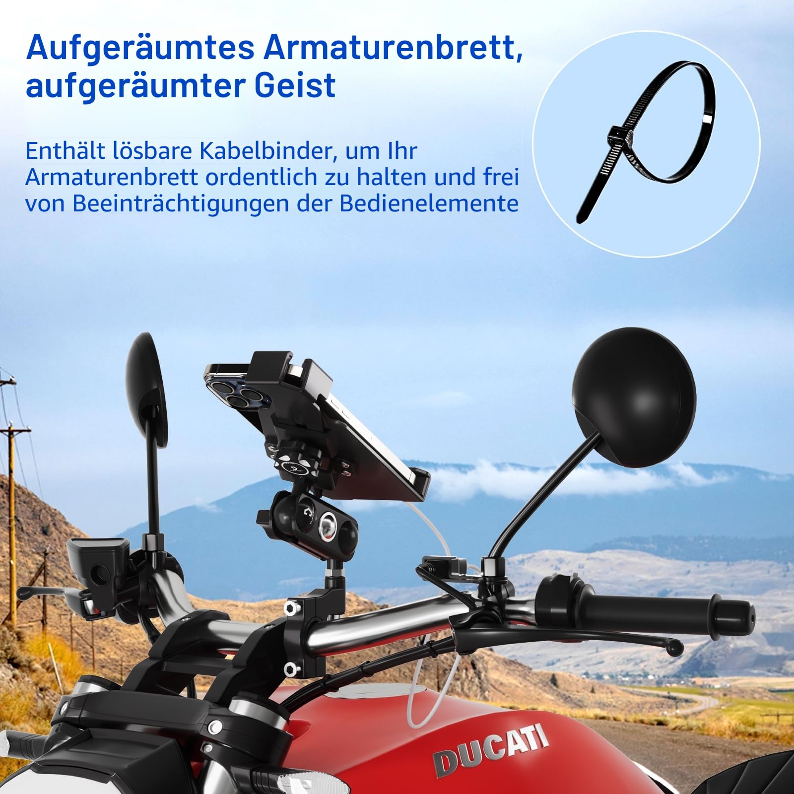 Cliff Top Motorrad-USB-Steckdose Wasserdicht 18W PD Type-C Schnellladegerät, 10mm Rückspiegelhalterung, USB Motorrad Ladegerät mit SAE-Sicherungskabel
