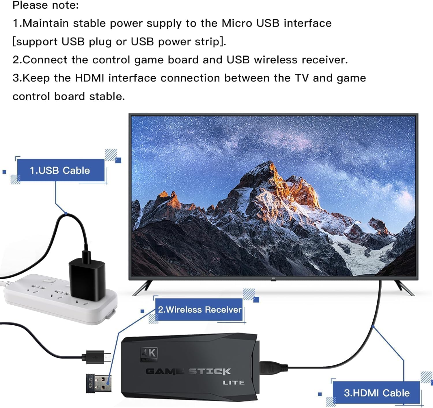Retro Gaming Stick - Spielekonsole mit 4K HDMI-Ausgang, 64G M8 Videospielkonsole, 20000+ Spiele, 2.4G Wireless Game Controller, TV Videospielmaschin