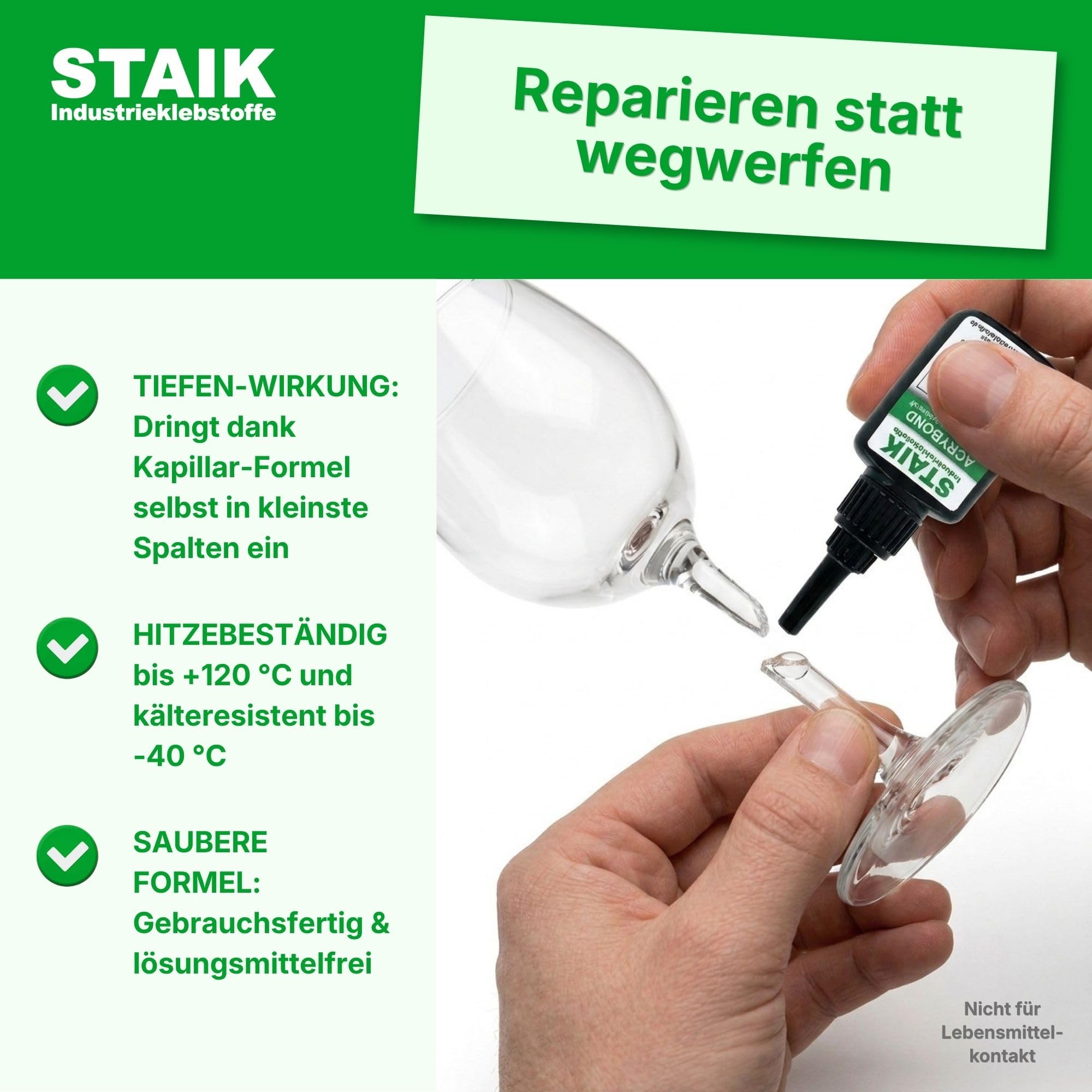 STAIK Acrybond UV-Kleber Glas Metall [16g] – Hochfester Glaskleber mit UV-Lampe | Für Glasreparatur, Möbel & Modellbau | Glasklar härtend in Sekunden | Made in Germany