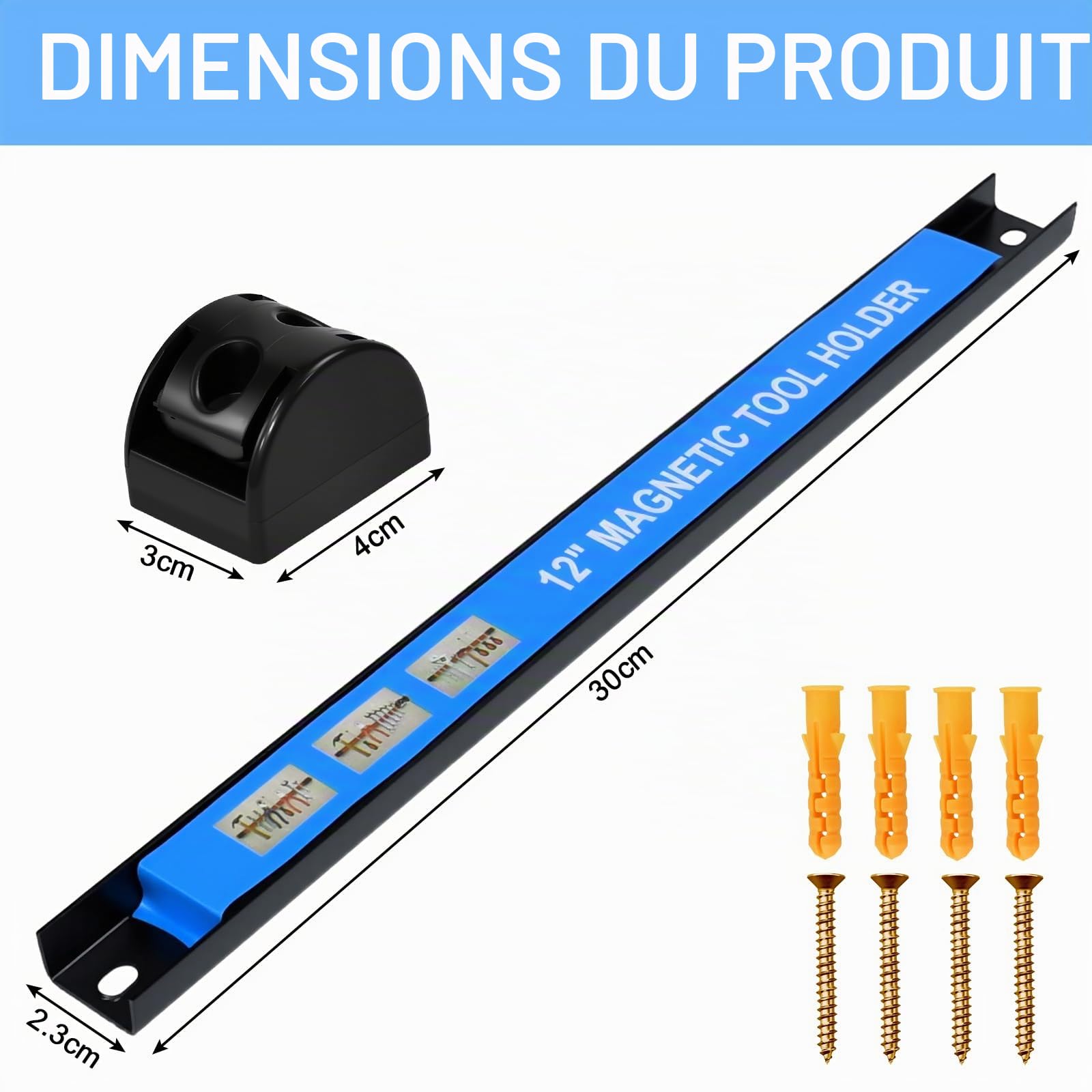 5 Pièces Barres Magnétiques pour Outils, 30CM Barrette Porte Outils Barre Aimantée Puissant Accroche Murale Outils Porte Outils Mural Magnetique pour Rangement Outillage Maison Garage