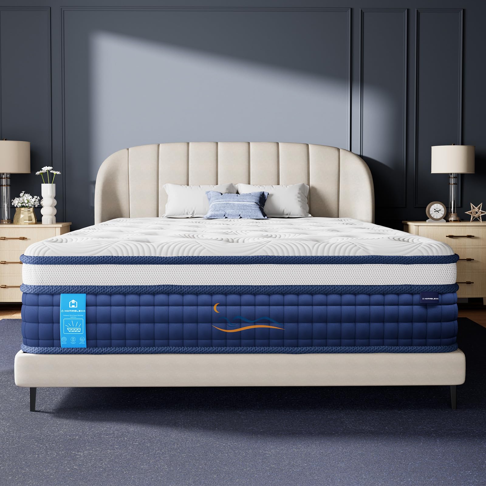 HOMRELEXA Taschenfederkernmatratze 90x200 H3, 26 cm Hybridmatratze mit Gel-Viscoschaum, 7-Zonen Orthopädische Matratze, Atmungsaktiv, Druckentlastend, Kantenverstärkt, Oeko-TEX & CertiPUR