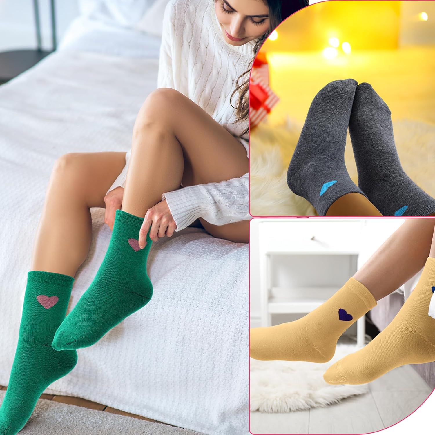 20 Pairs Heart Socks Bulk for Women Cute Novelty Hearts Pattern Above Ankle Crew Socks Holiday Party Gifts