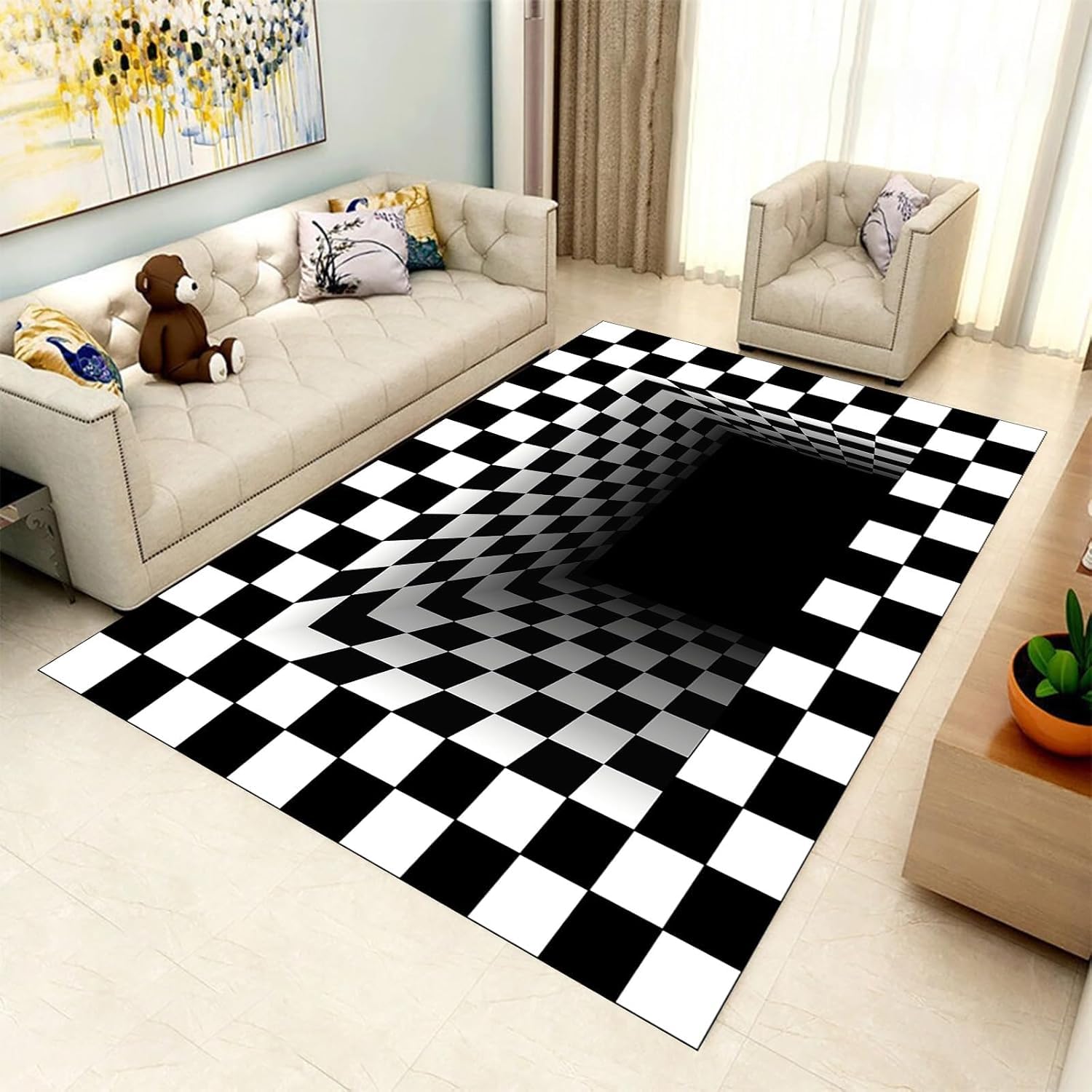 Tapis rectangulaire abstrait pour créer un espace de vie serein et chaleureux