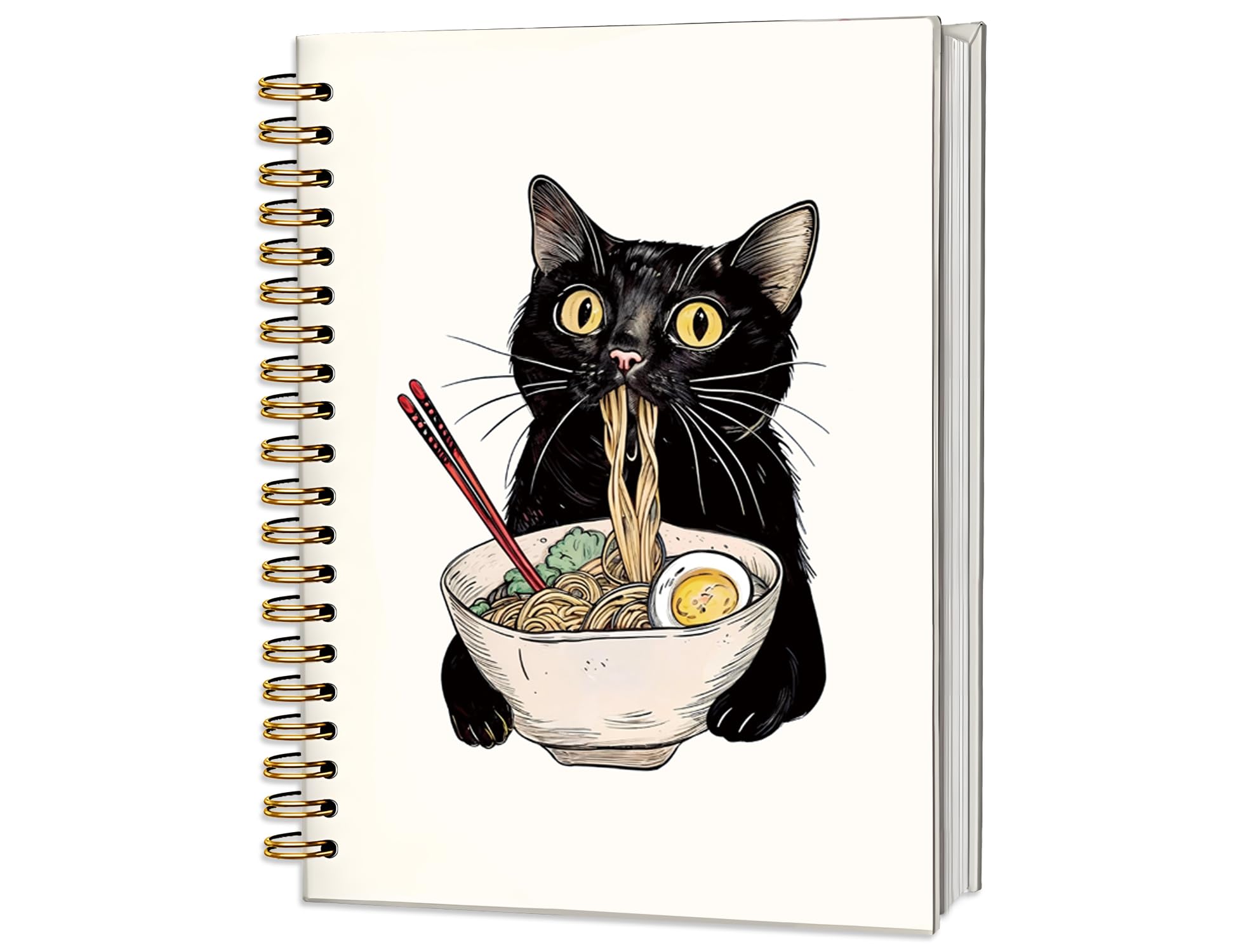 ICEWHITEY Cuaderno de gato negro, regalos de gato negro, divertido diario de gato negro come fideos, regalos para amantes de los gatos, regalos de mamá y gato, suministros de oficina para gatos