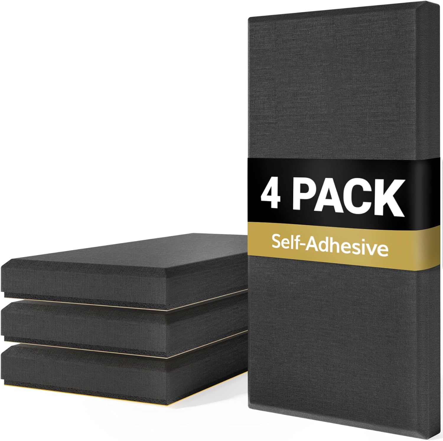 TONOR 4 PCS Large Acoustic Panel, 23.6? * 11.8? * 2.36? 3D Fiberglass Sound Proof Panel with Full Self-adhesive, Decorative Echo Absorbing Wall Panel, for Studio, Living Room, Home, Office, Black