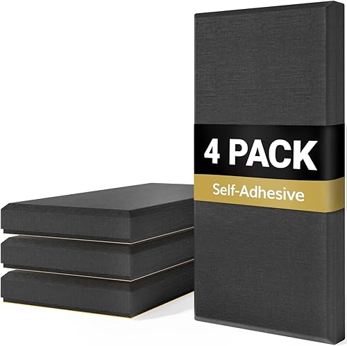 TONOR 4 paneles acústicos grandes, 23.6 x 11.8 x 2.05 pulgadas, panel de fibra de vidrio 3D a prueba de sonido con autoadhesivo, panel de pared