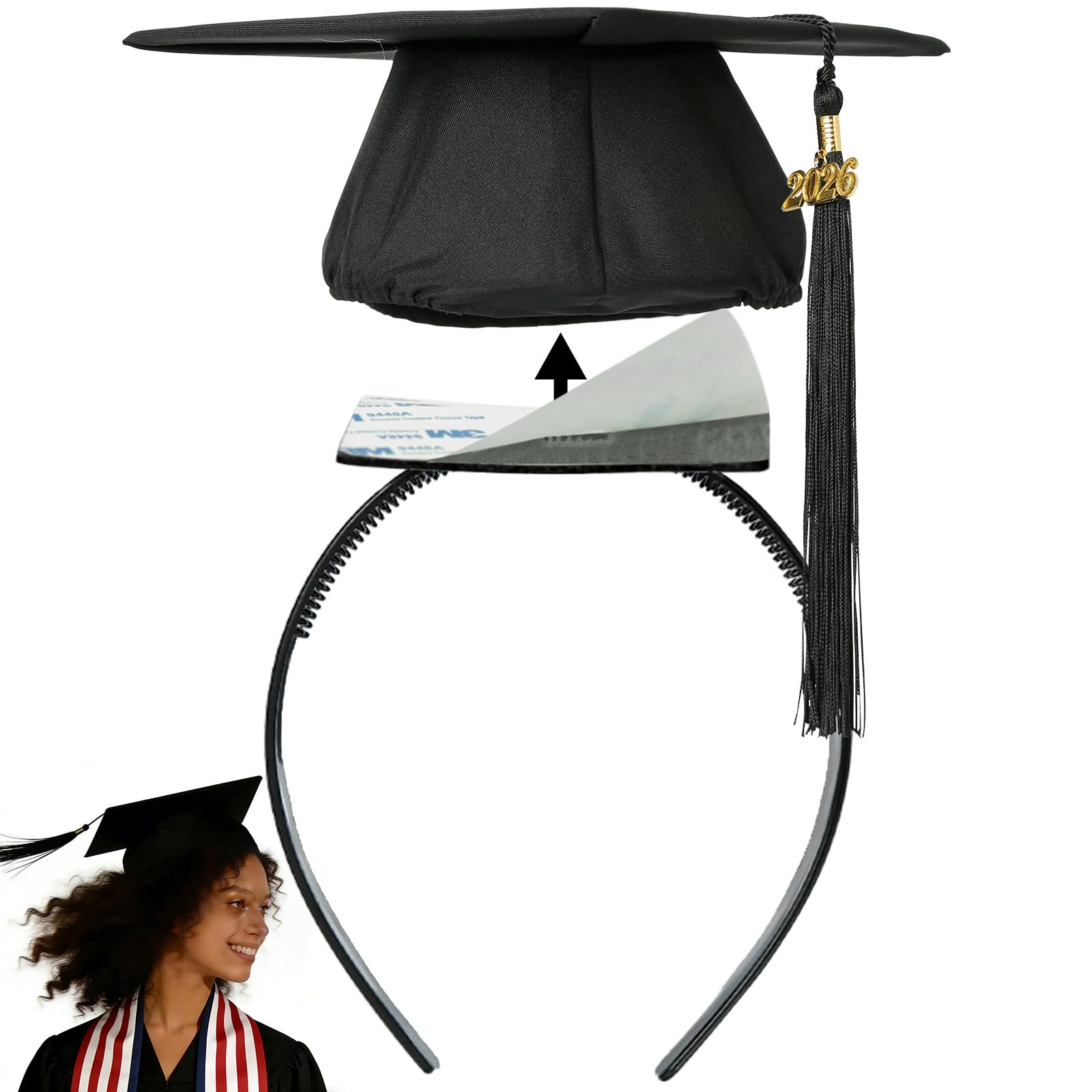 PerldVerge Graduation Cap Headband Insert-Anti-Fall Grad Cap Headband for Curly Hair,Graduation Hat Hair Band Accessories