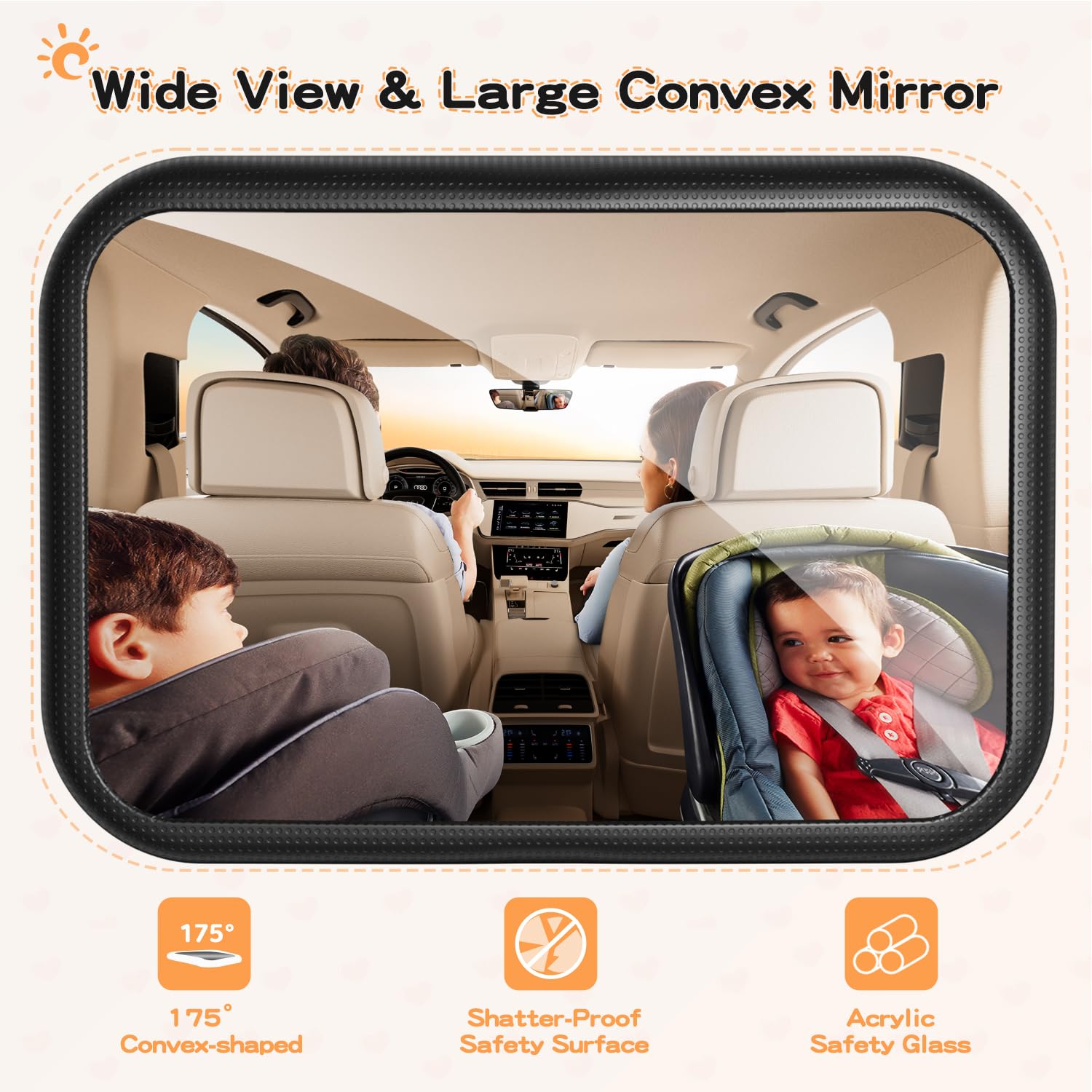 Specchietto Retrovisore Bambini Poggiatesta Auto, 100% Infrangibile Specchio Auto Neonato Sedile Posteriore, Specchio Macchina Neonati Sedile Posteriore, Rotazione a 360° Accessori per auto da viaggi