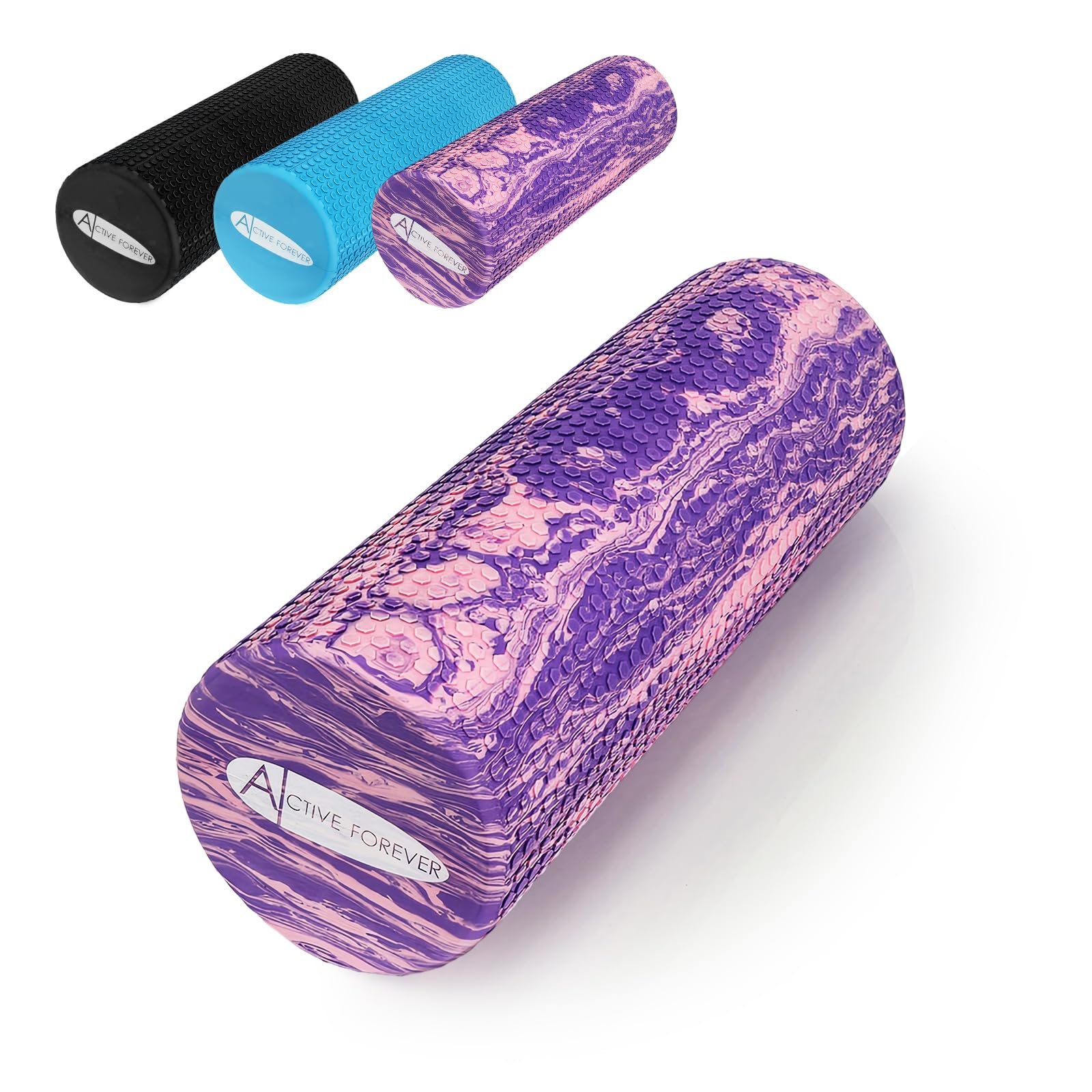 ACTIVE FOREVER Solid Floating Dot Foam Roller，Relieve Muscle Tension&Promote Circulation，High Density Massage Rollers for Back, Legs, Fitness, Yoga, Pilates-Camouflage Purple（45cm*15cm）