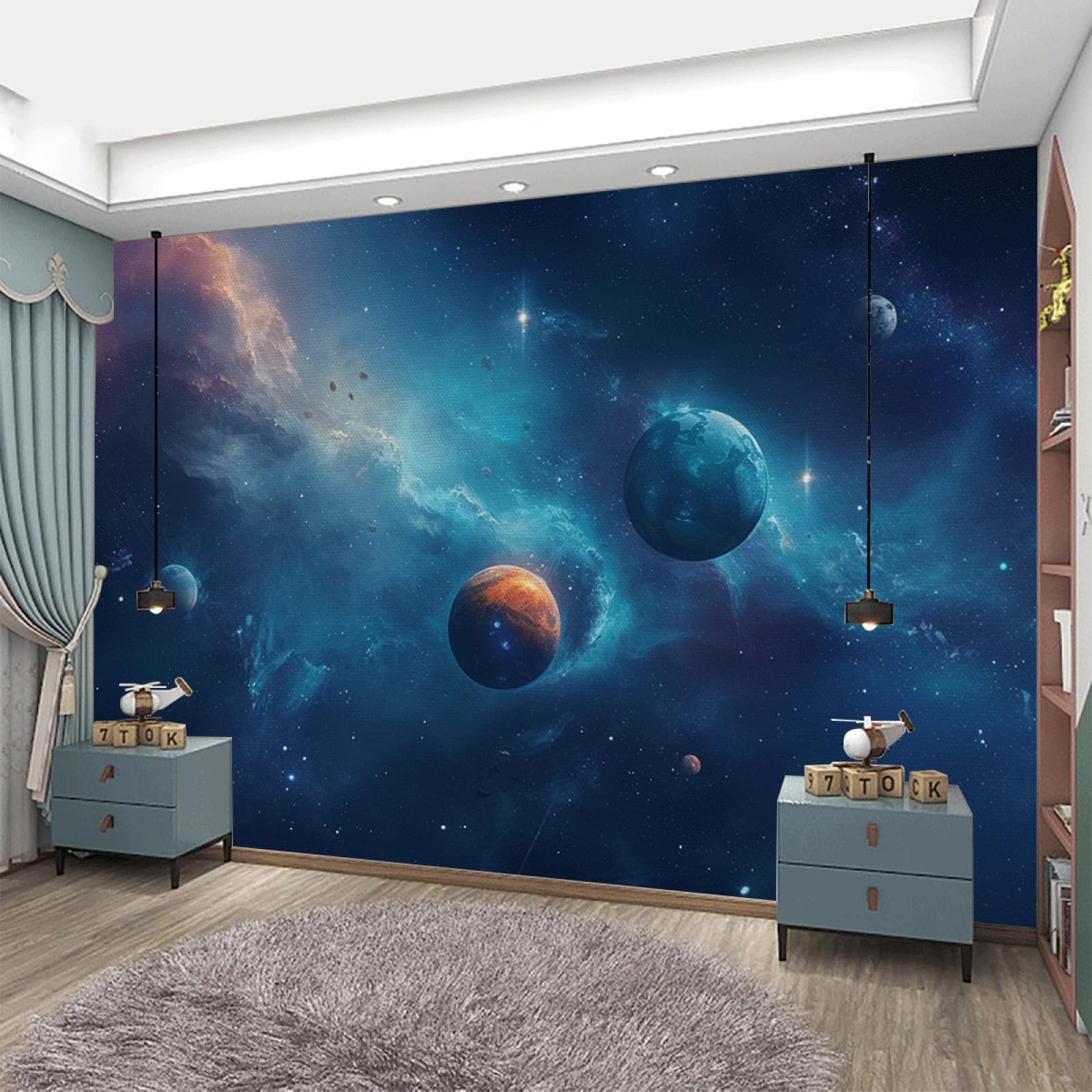 Papel de Pared Decorativo Azul Naranja Murales Decorativos Pared Sin Pegamento Fácil de Aplicar y Removible Papel Pintado Mural para Salón Dormitorio 210x140cm