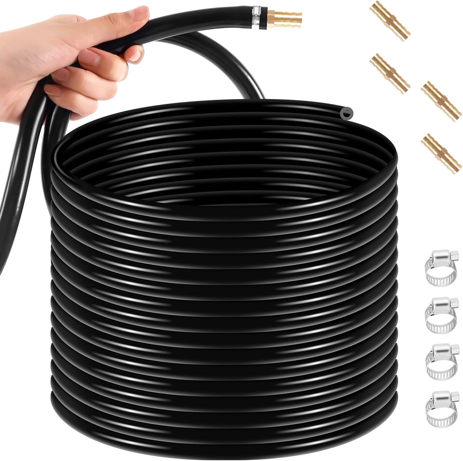 3/8inch pond tubing - Self Sinking Weighted Air Hose - with 4 Copper Menders and 4 Stainless Steel Hose Clamps