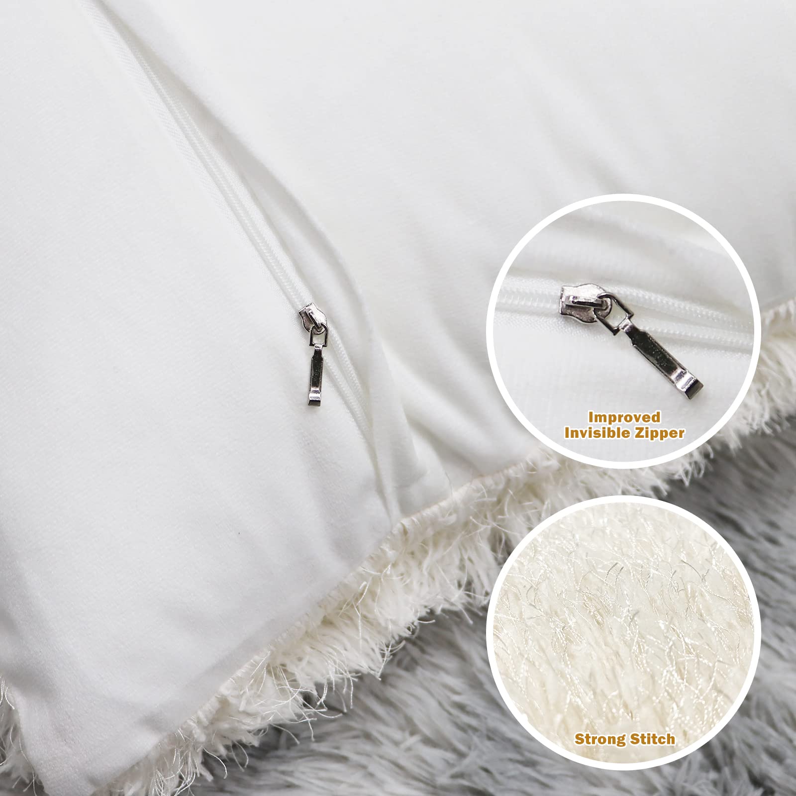 2 Federe Cuscini 50x50 In Peluche Sintetico Morbido, Fodere Per Cuscini Divano E Camera Da Letto, Pelo Finto Agnello, Crema E Bianco